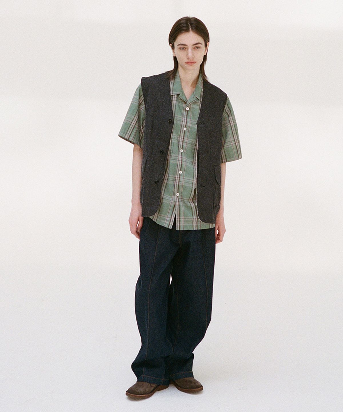 홀리선(HORLISUN) Nileblue Wide Pleats Denim Pants Dark Navy