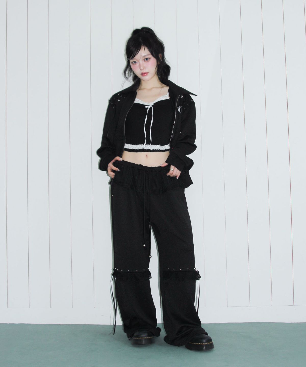 체리퀴리(CHERRYQUIRI) angel sheer layered jersey pt - black