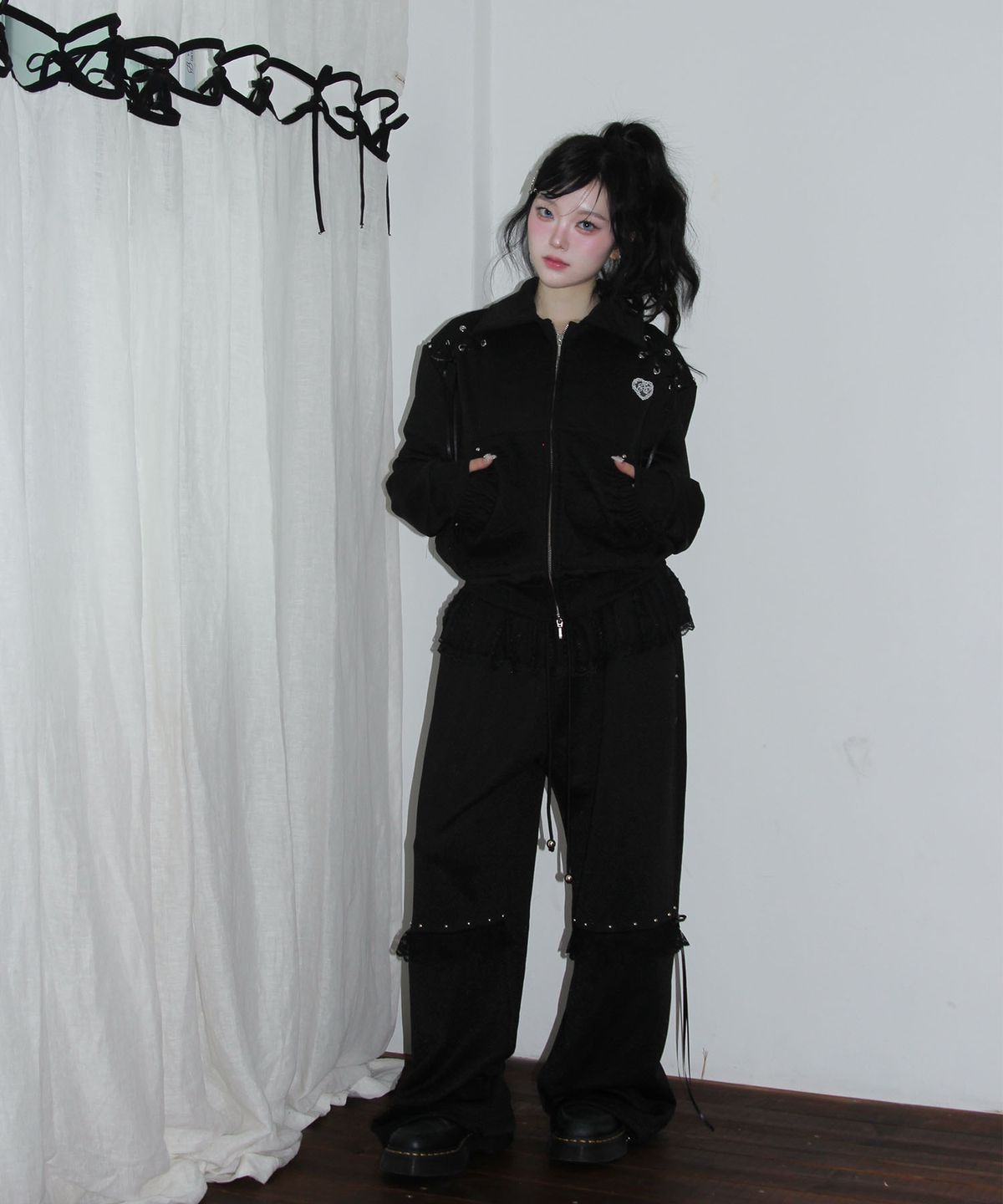 체리퀴리(CHERRYQUIRI) angel sheer layered jersey pt - black