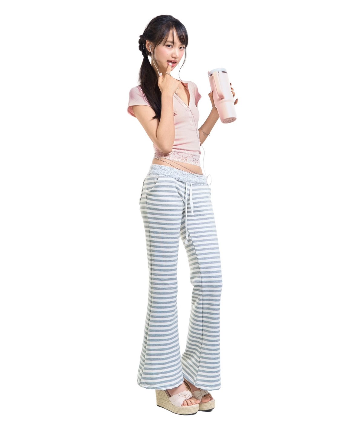 포어링(FORUSRING) Lace banding sweatpants (stripe)