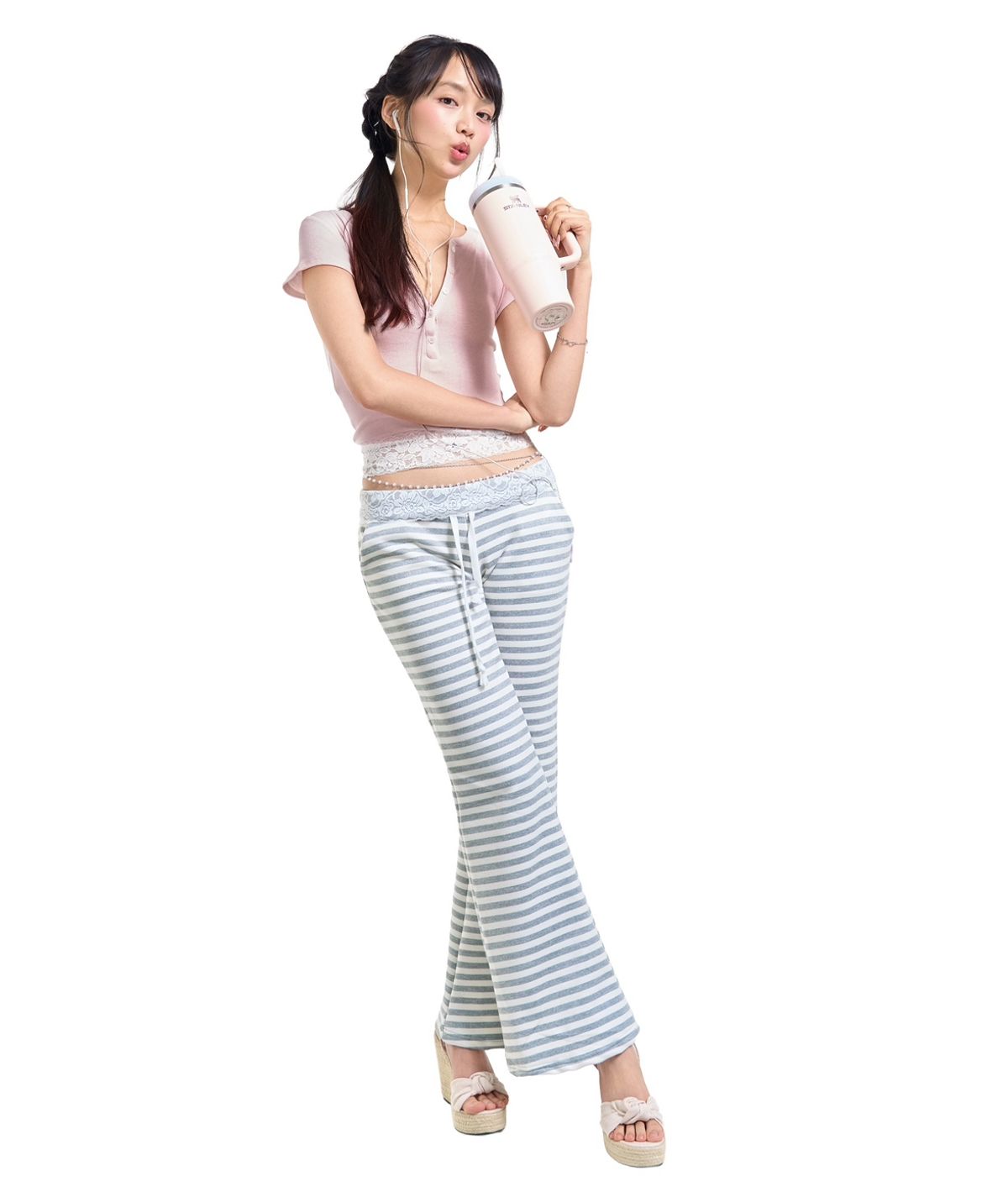 포어링(FORUSRING) Lace banding sweatpants (stripe)