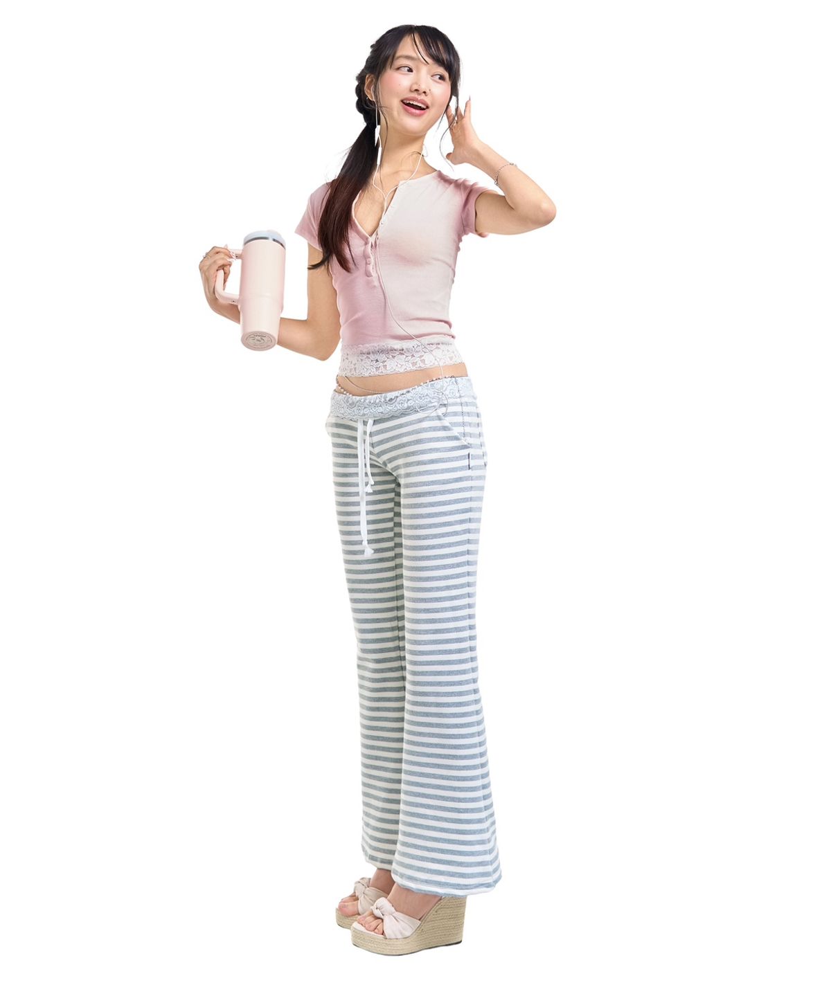 포어링(FORUSRING) Lace banding sweatpants (stripe)