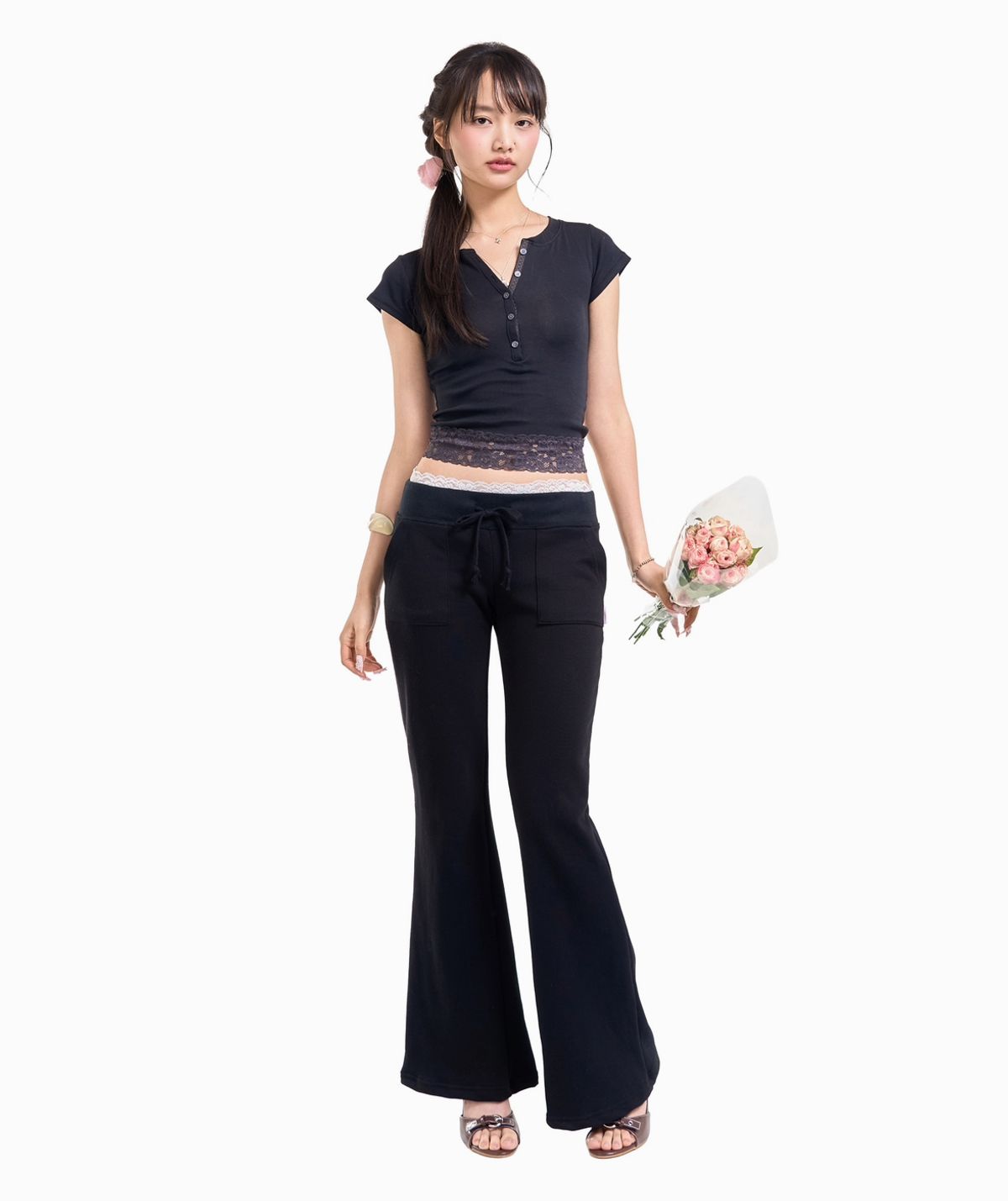 포어링(FORUSRING) Lace banding sweatpants (black)