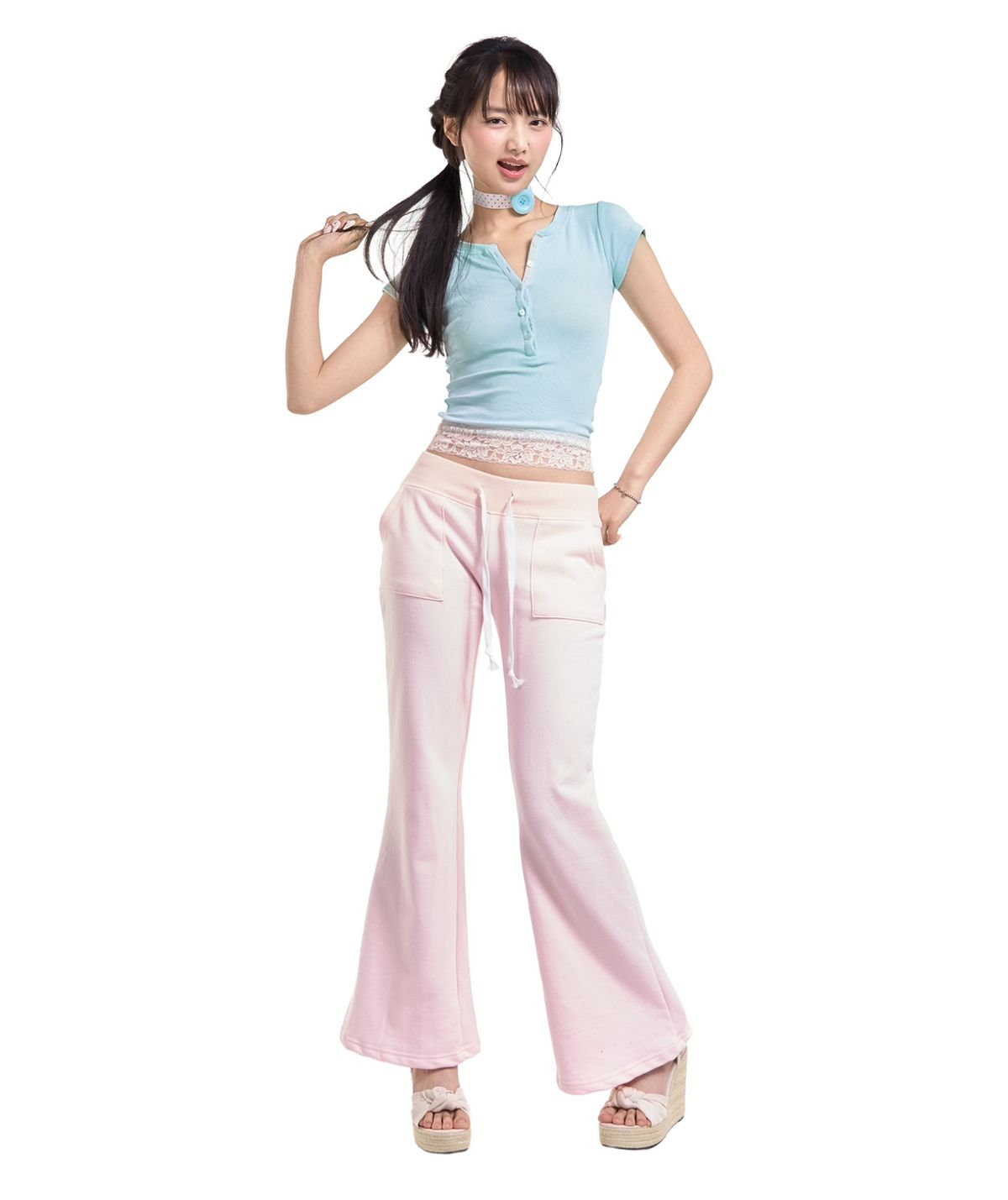 포어링(FORUSRING) Lace banding sweatpants (pink)
