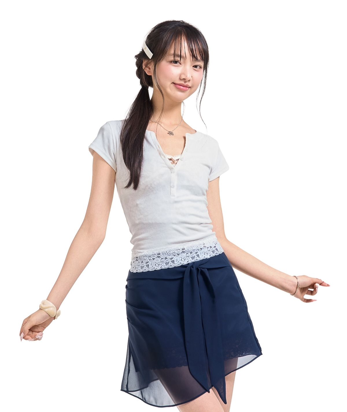 포어링(FORUSRING) Baby powder lace tee (white)