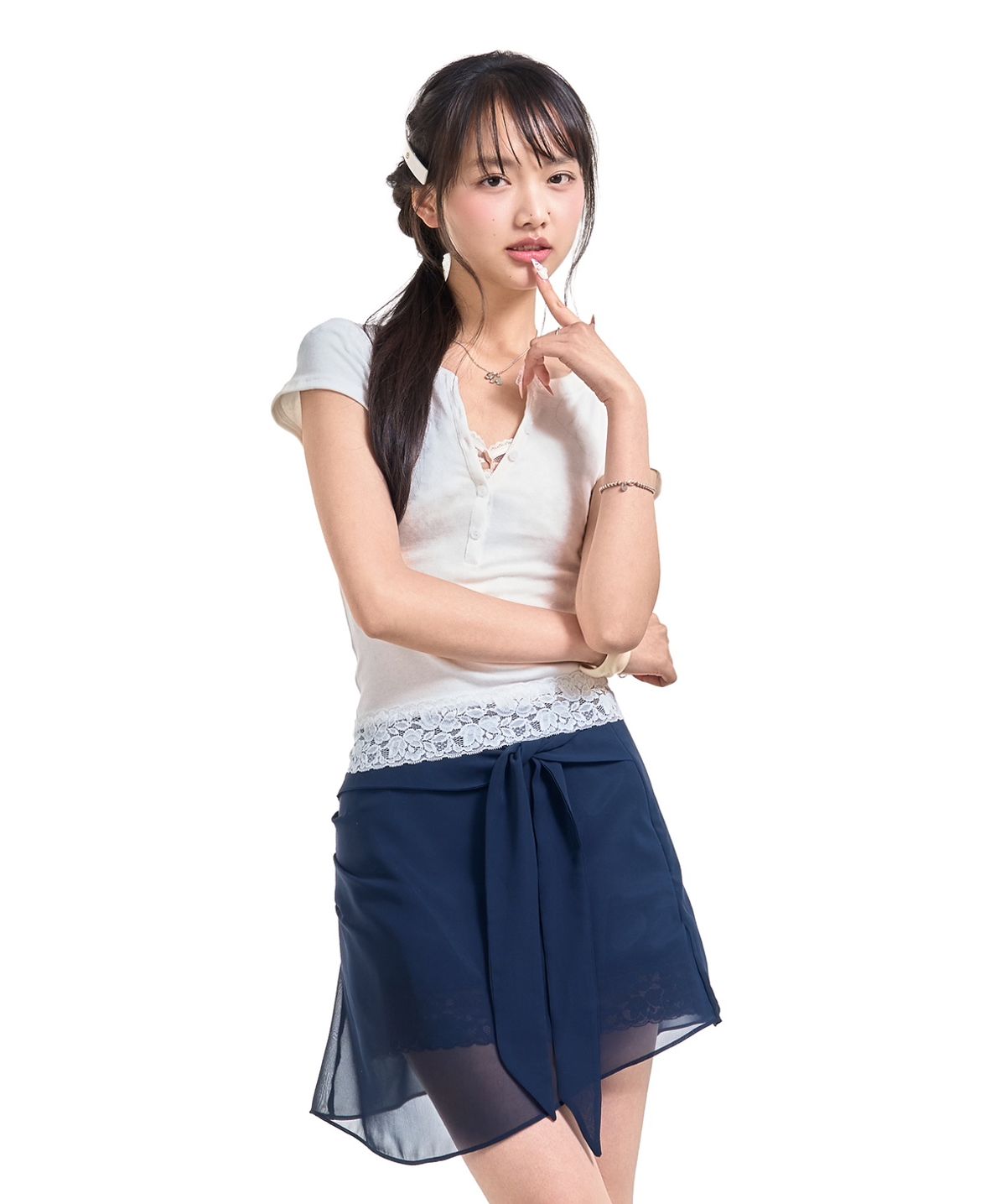 포어링(FORUSRING) Baby powder lace tee (white)