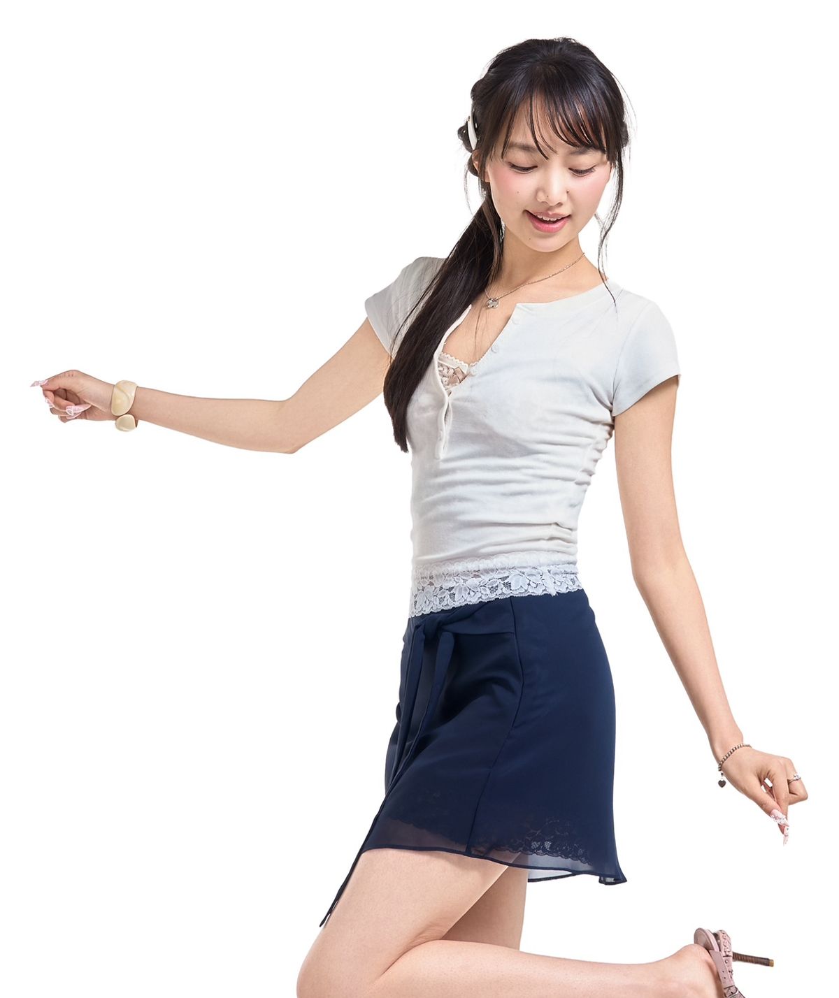 포어링(FORUSRING) Baby powder lace tee (white)
