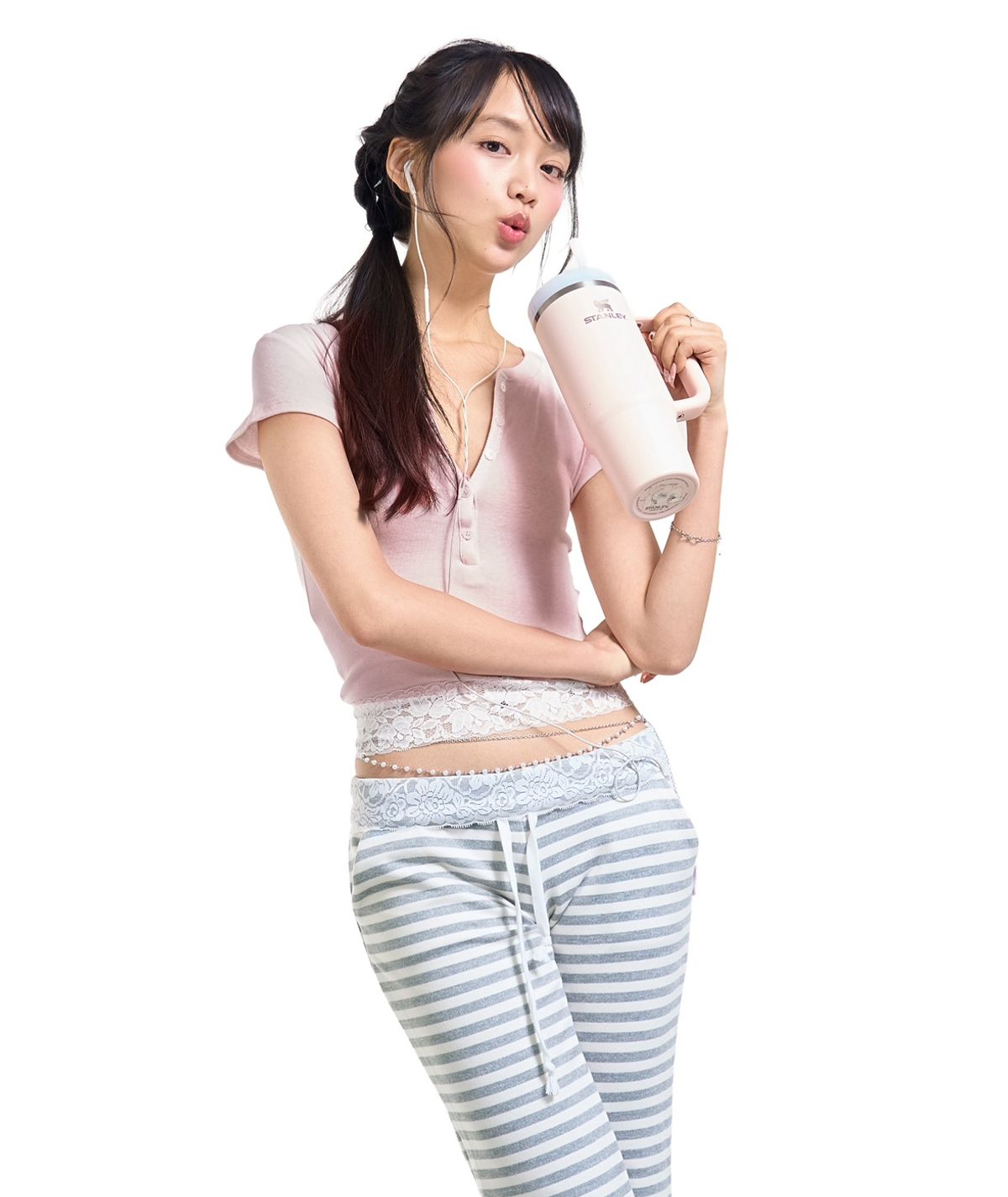 포어링(FORUSRING) Baby powder lace tee (pink)
