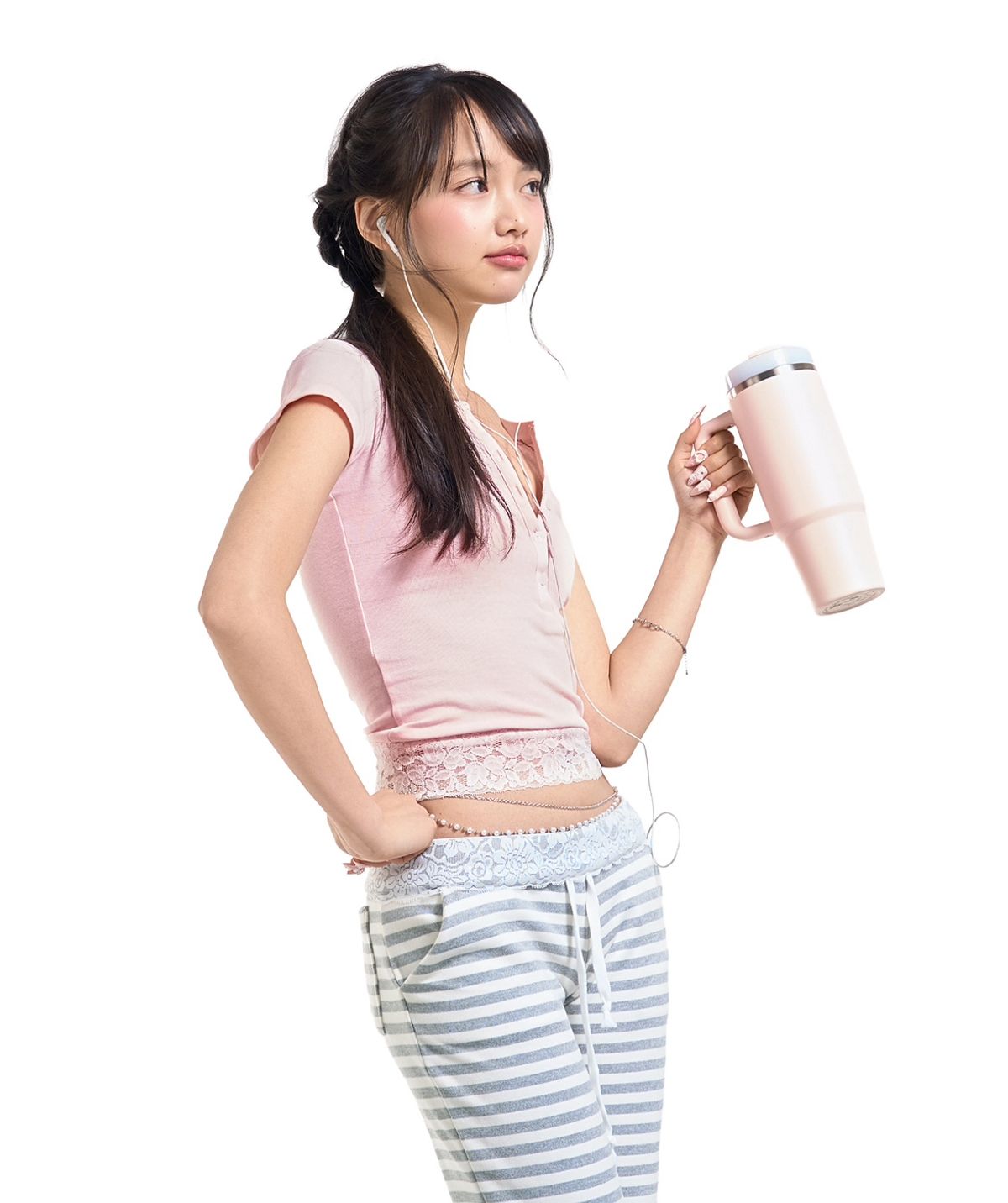 포어링(FORUSRING) Baby powder lace tee (pink)