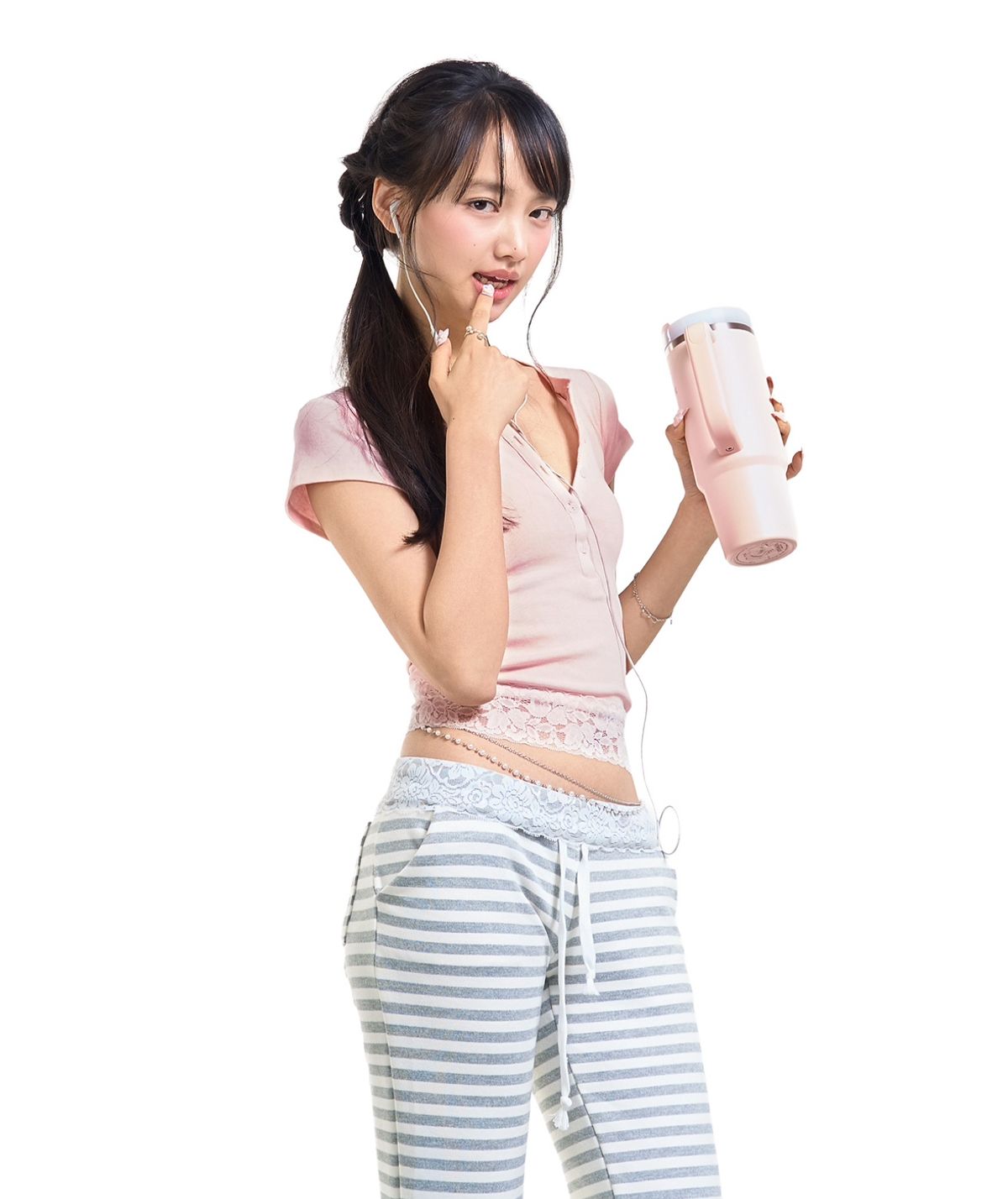 포어링(FORUSRING) Baby powder lace tee (pink)