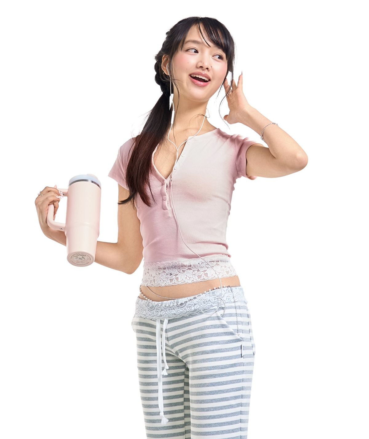 포어링(FORUSRING) Baby powder lace tee (pink)