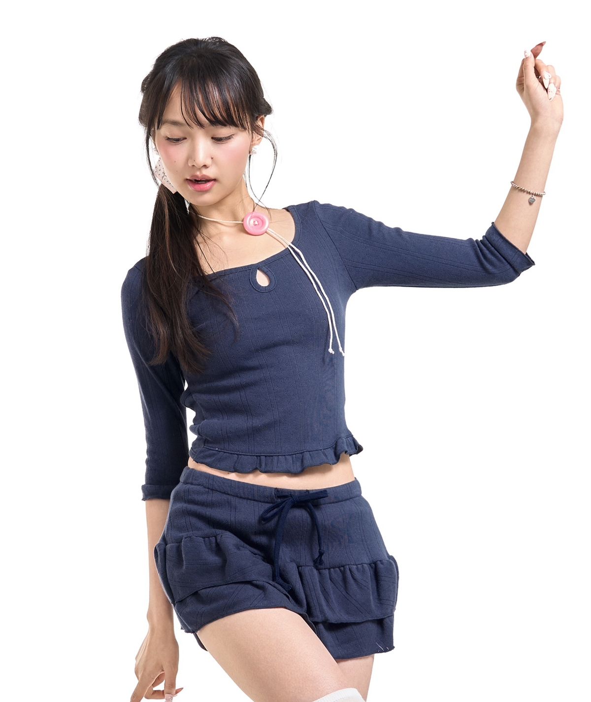 포어링(FORUSRING) Blossom picot mini skirt (navy)