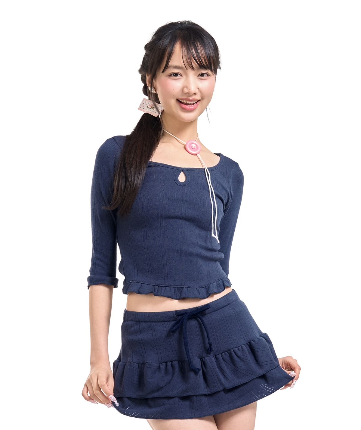 포어링(FORUSRING) Blossom picot mini skirt (navy)