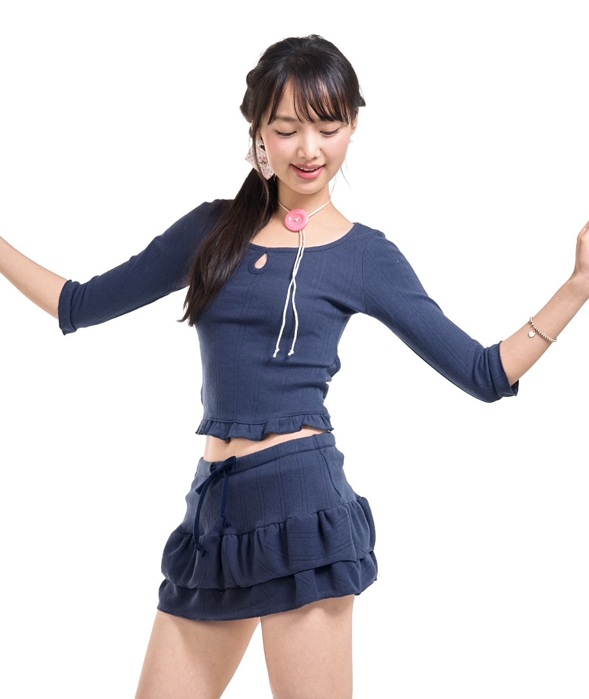 포어링(FORUSRING) Blossom picot mini skirt (navy)