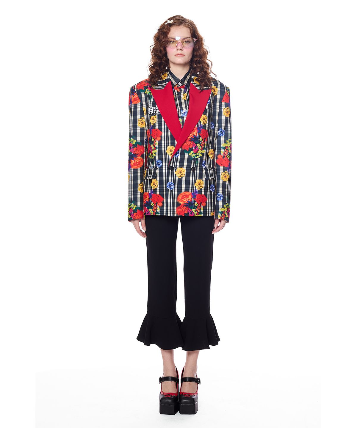 그리디어스(GREEDILOUS) Joy Emblem Check Flower double Blazer