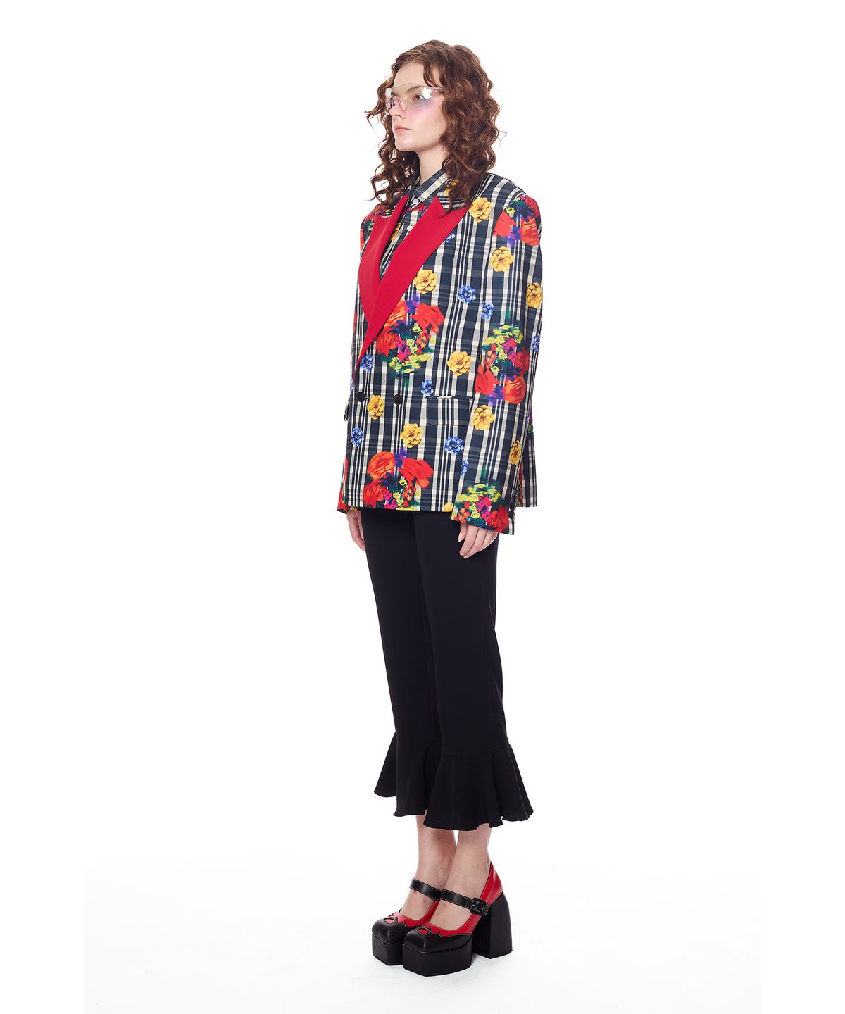 그리디어스(GREEDILOUS) Joy Emblem Check Flower double Blazer