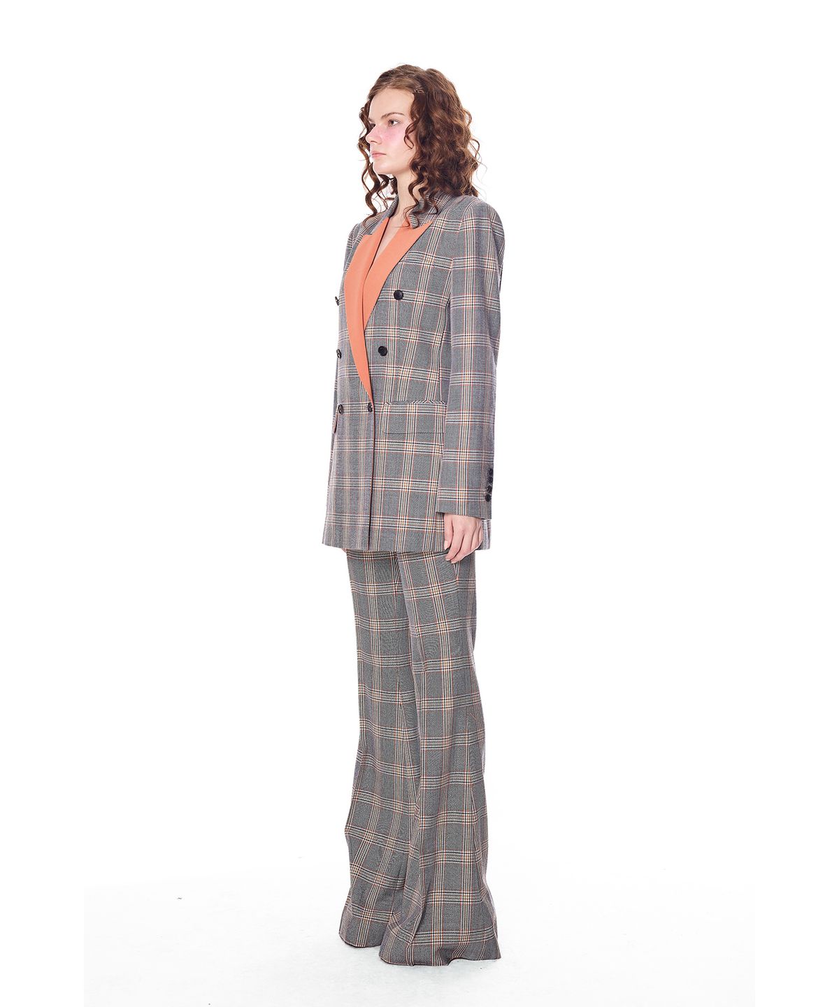 그리디어스(GREEDILOUS) Orange Check Double Blazer