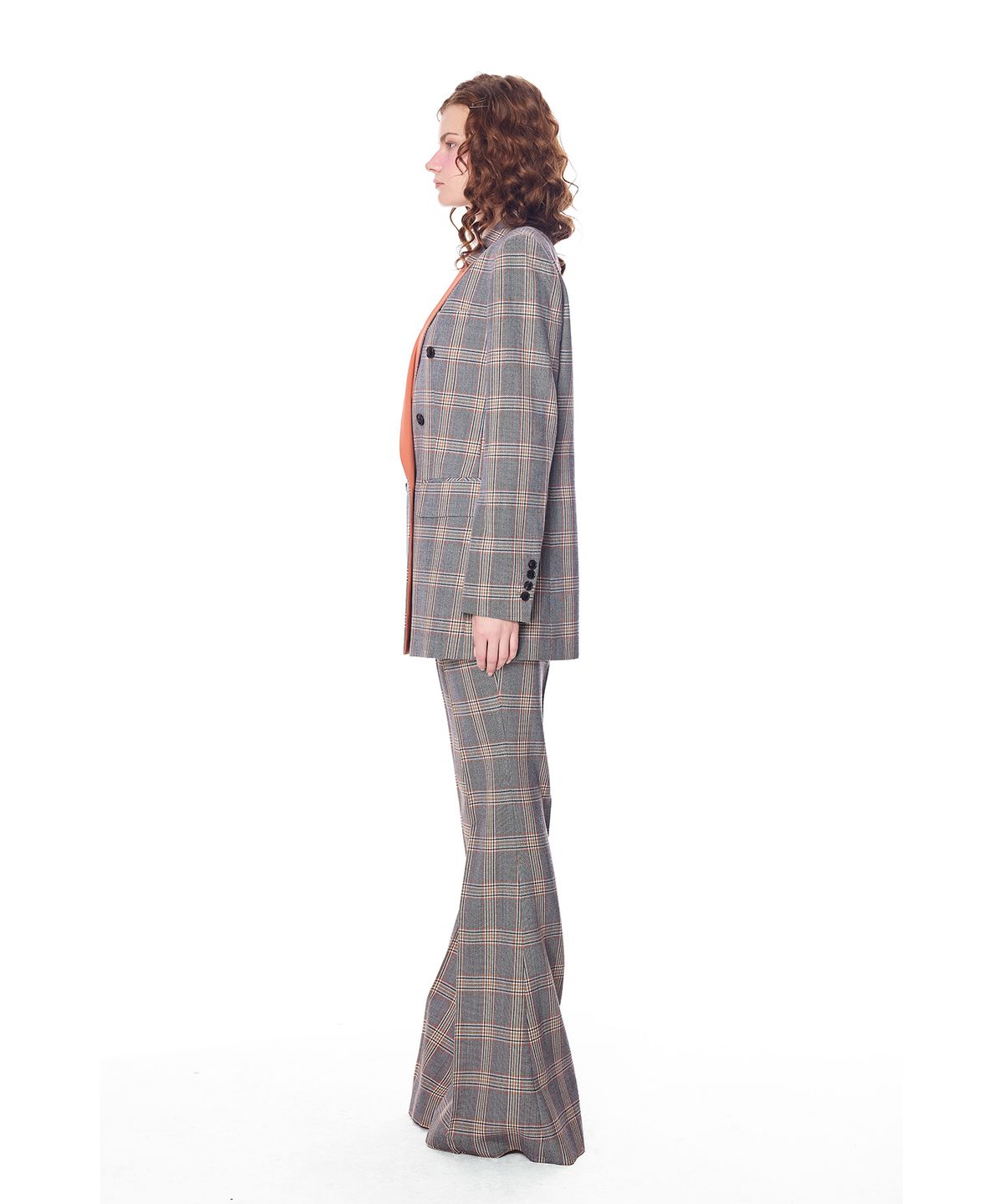 그리디어스(GREEDILOUS) Orange Check Double Blazer