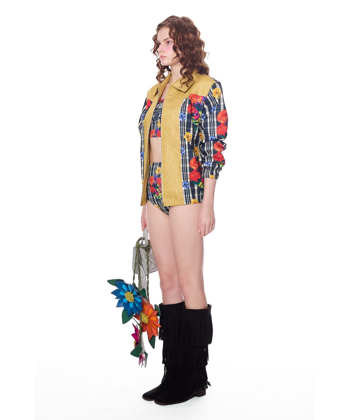 그리디어스(GREEDILOUS) Joy Emblem Check Floral Print Jumper