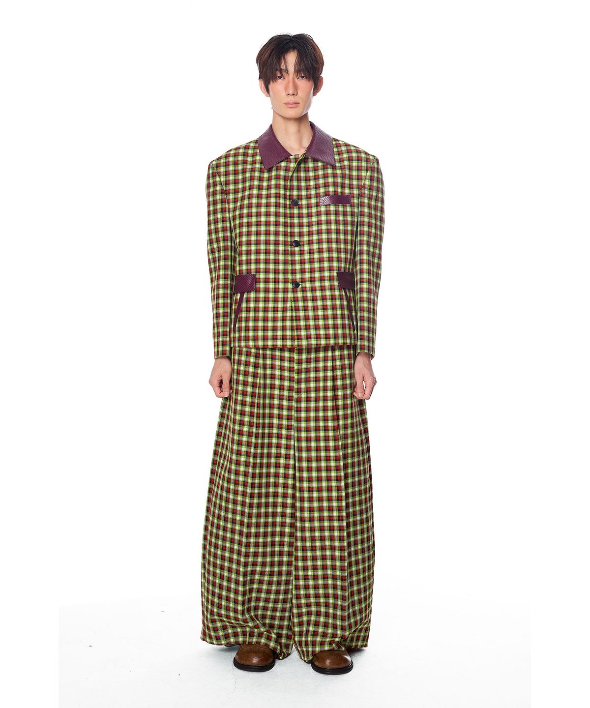 그리디어스(GREEDILOUS) Check Wide Single Pleats Pants