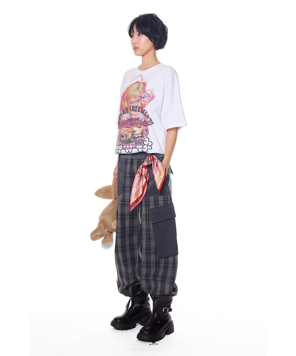 그리디어스(GREEDILOUS) Faux Leather Check Cargo Pants