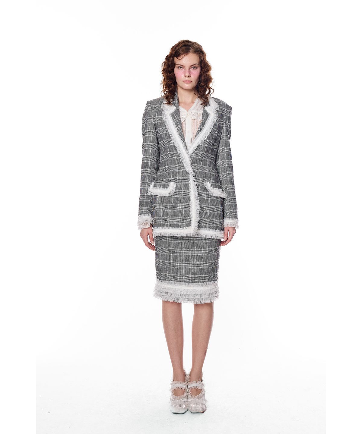 그리디어스(GREEDILOUS) Check Pattern Lace Mid Skirt