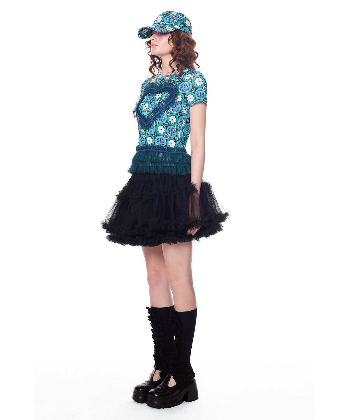 그리디어스(GREEDILOUS) sheer Lace Tiered Ruffle Mini Skirt