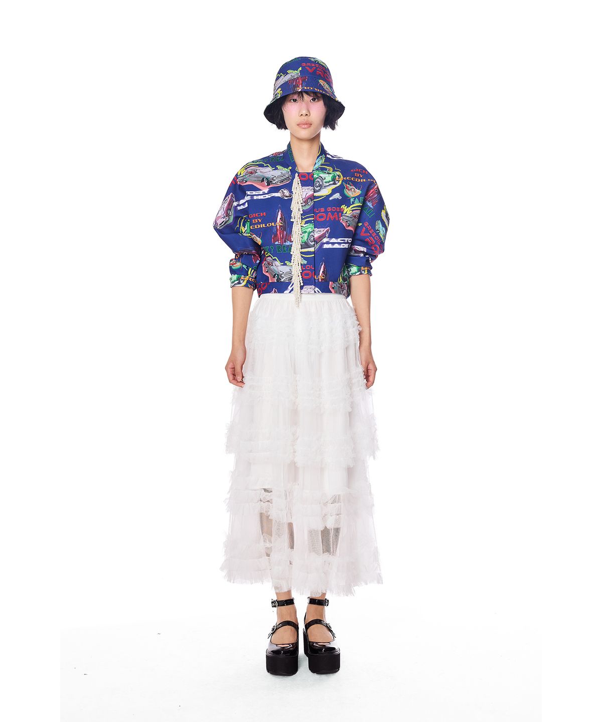 그리디어스(GREEDILOUS) Sheer Ruffle Lace Maxi Skirt