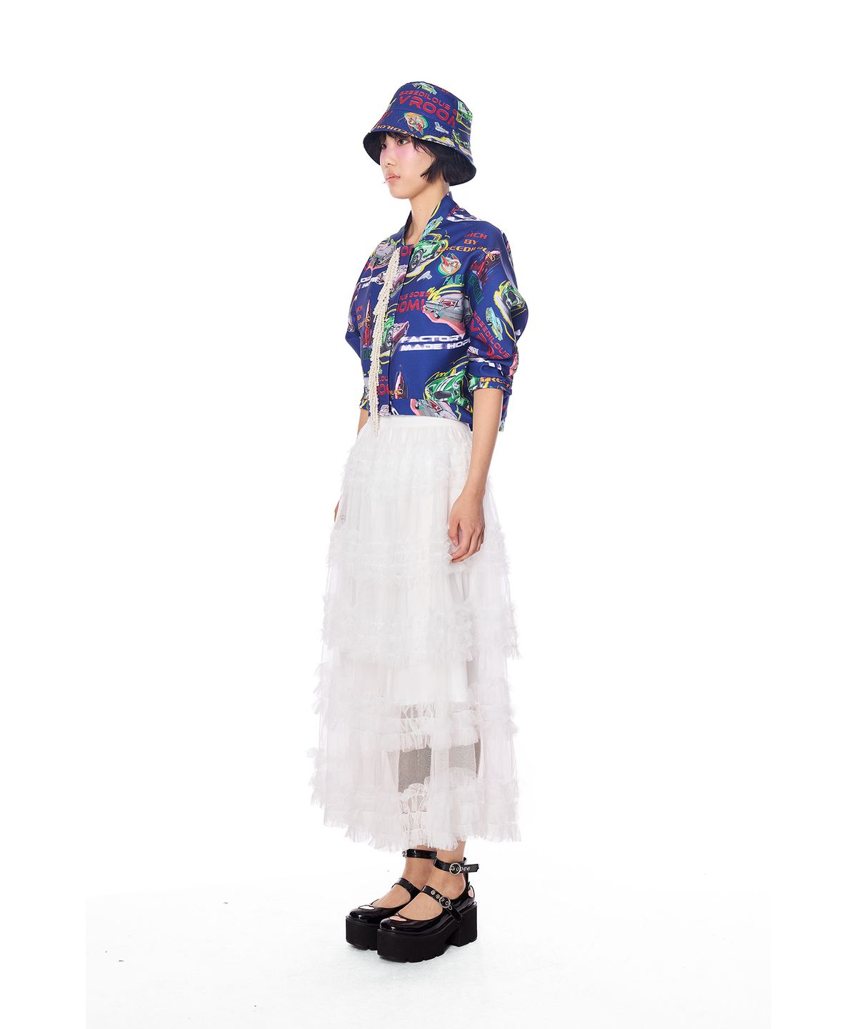 그리디어스(GREEDILOUS) Sheer Ruffle Lace Maxi Skirt
