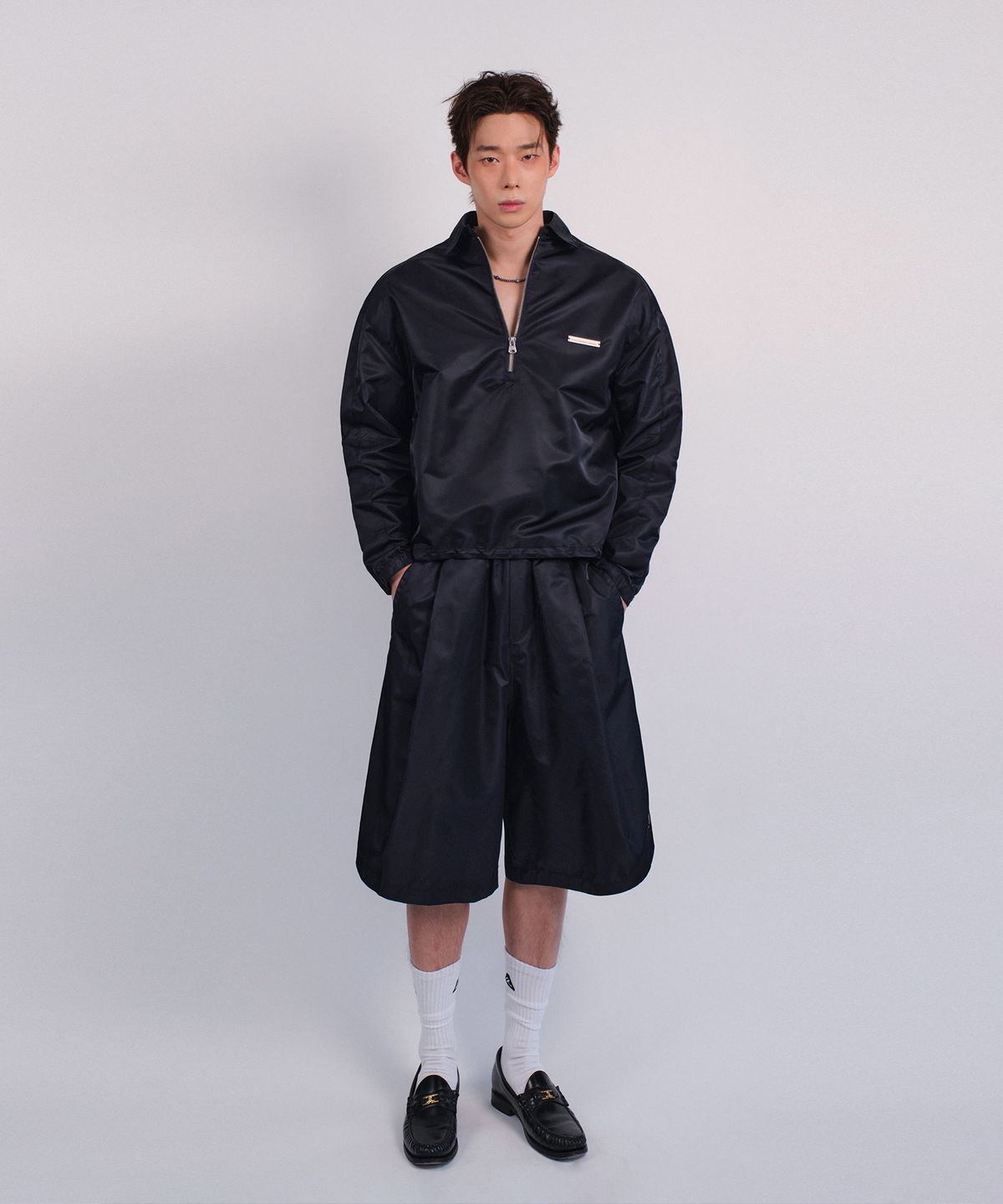 레코딩하우스(RECORDINGHOUSE) REC NYLON HALF ZIP-UP [NAVY]