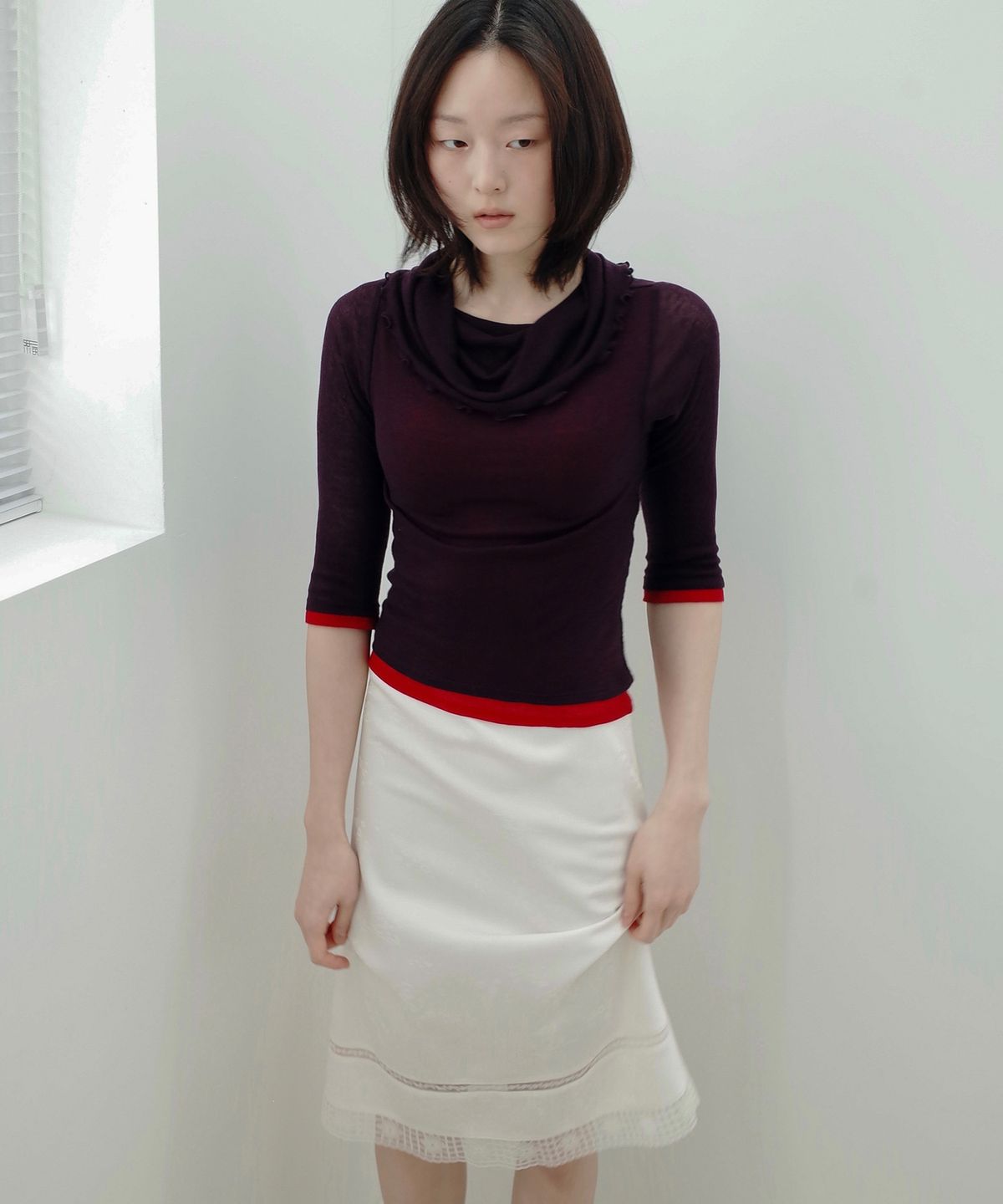 길영(GIL YOUNG) 드레이프 레이어 티셔츠_다크 베리