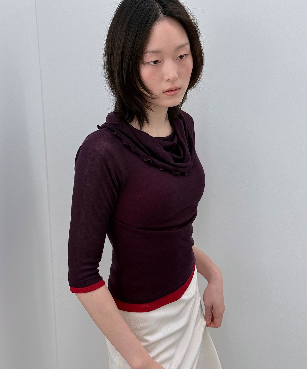 길영(GIL YOUNG) 드레이프 레이어 티셔츠_다크 베리