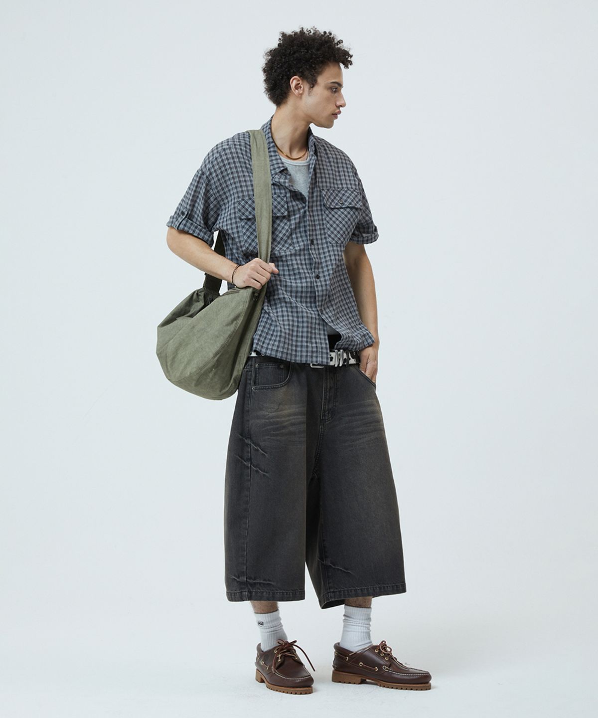 마하그리드(MAHAGRID) ROLL-UP CHECK HALF SHIRT CHARCOAL(MG2GMMW360A)