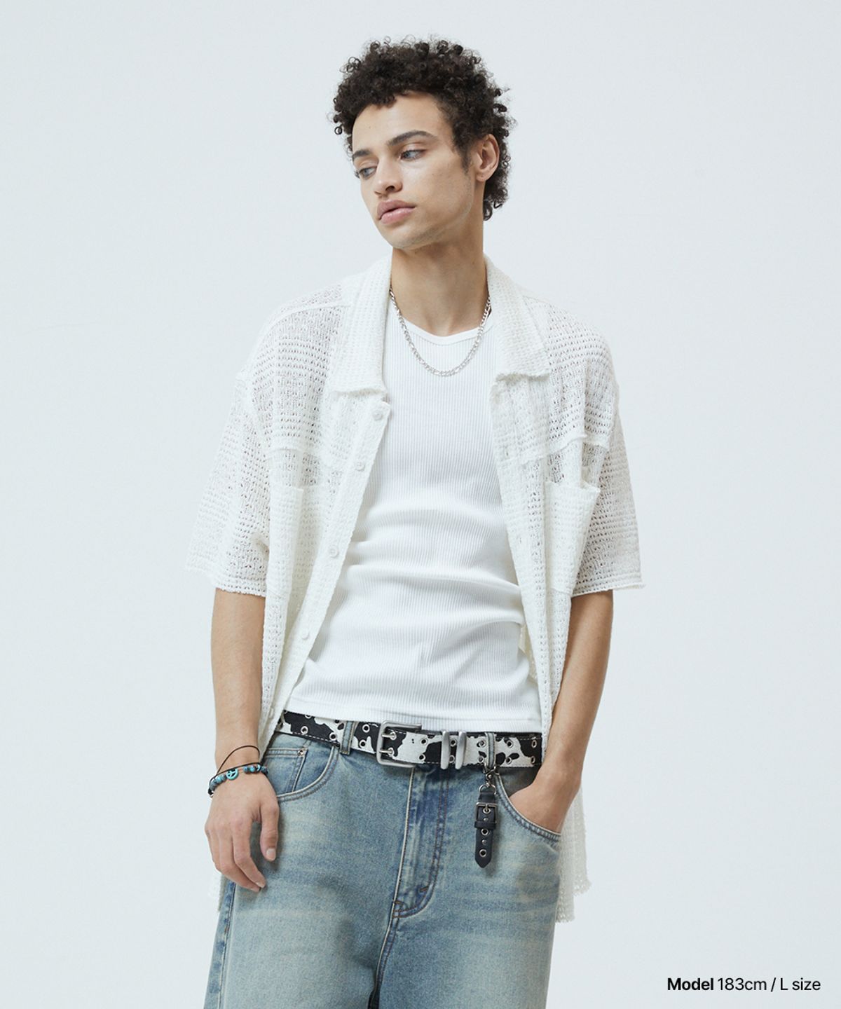 마하그리드(MAHAGRID) RAW CUT KNIT HALF SHIRT IVORY(MG2GMMW342A)