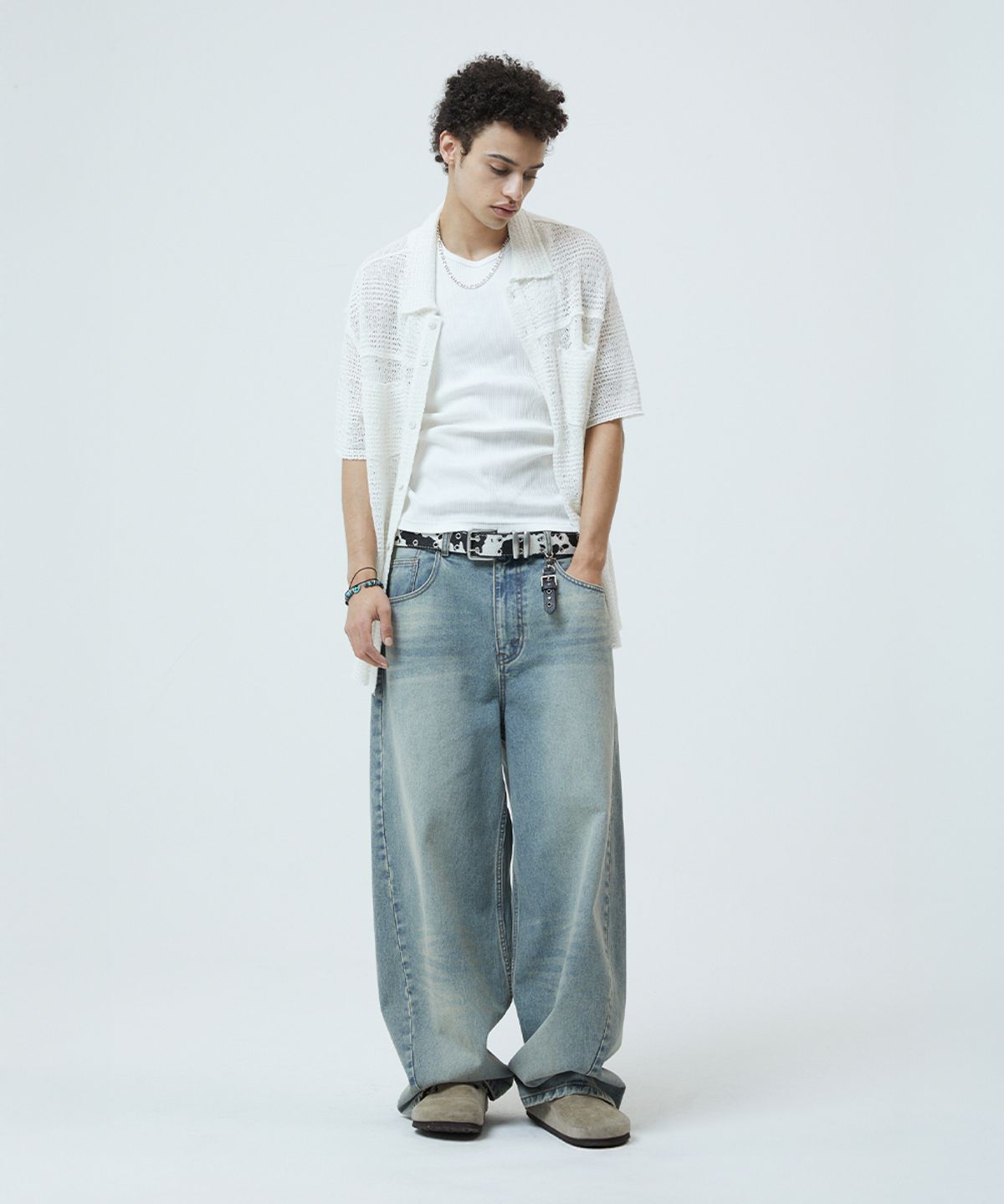 마하그리드(MAHAGRID) RAW CUT KNIT HALF SHIRT BLACK(MG2GMMW342A)