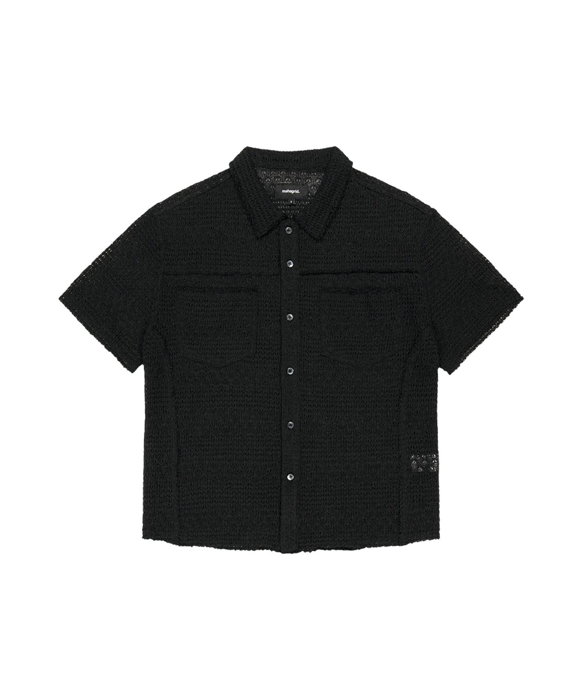 마하그리드(MAHAGRID) RAW CUT KNIT HALF SHIRT BLACK(MG2GMMW342A)