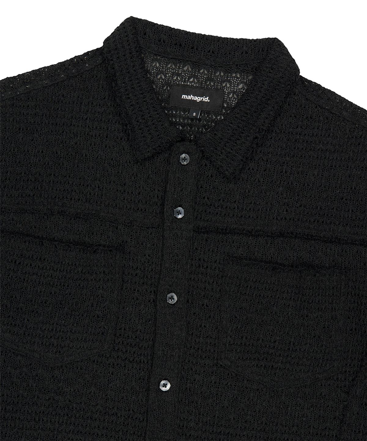마하그리드(MAHAGRID) RAW CUT KNIT HALF SHIRT BLACK(MG2GMMW342A)