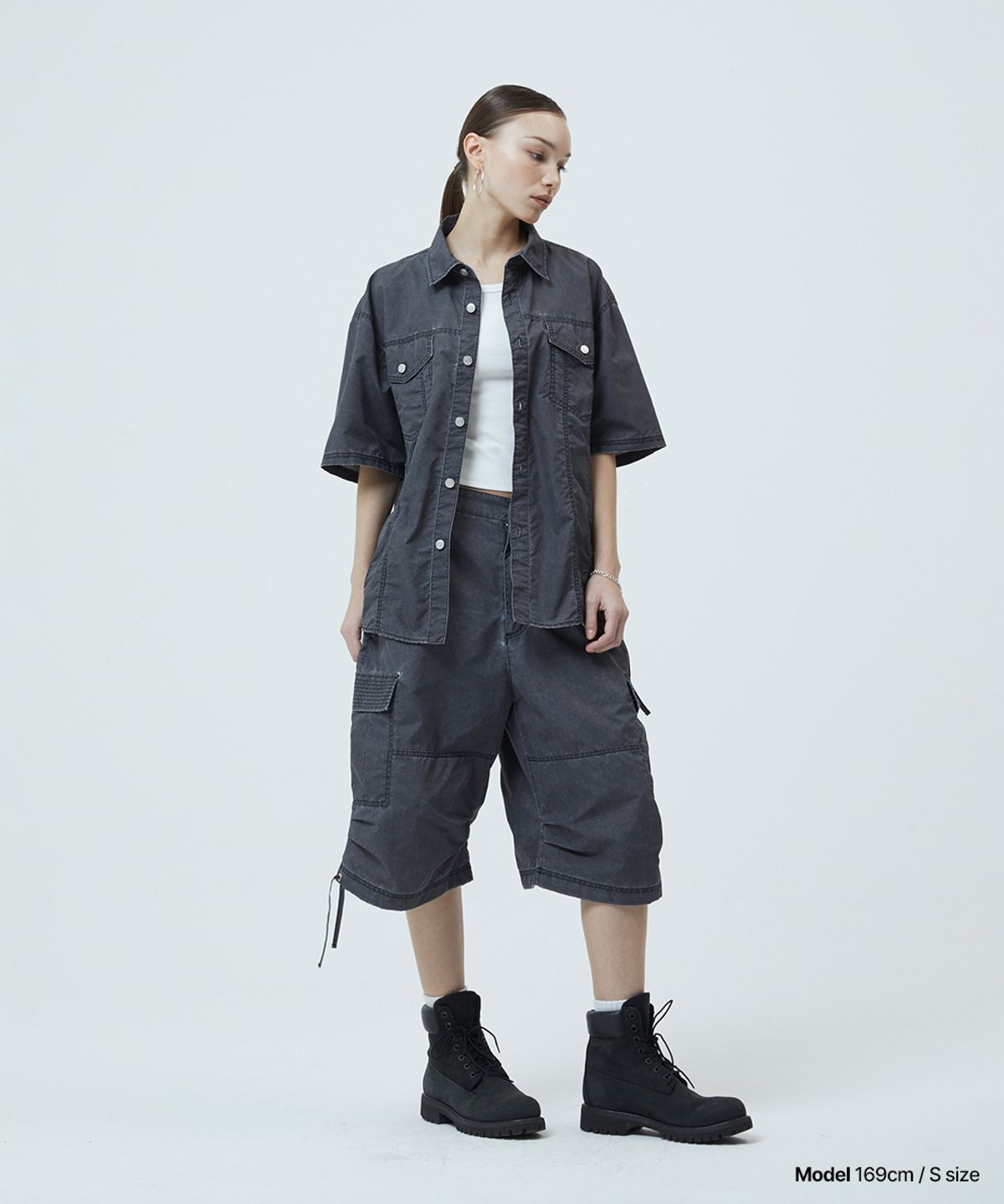 마하그리드(MAHAGRID) NYLON TRUCKER HALF SHIRT CHARCOAL(MG2GMMW341A)
