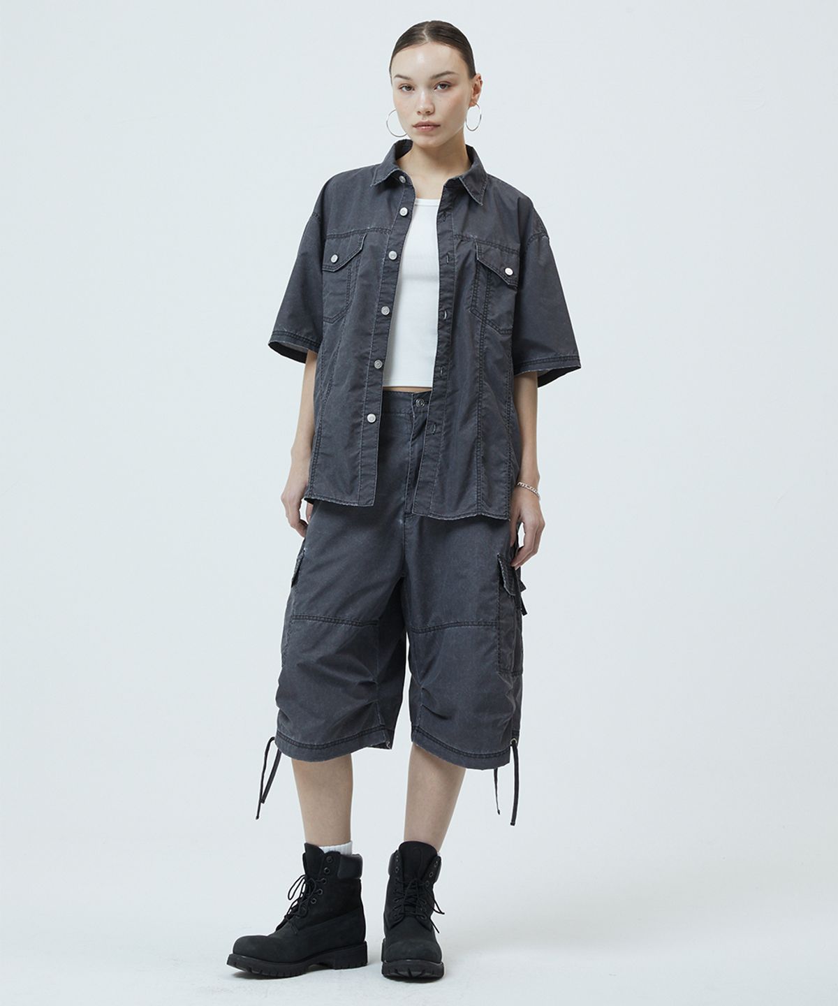 마하그리드(MAHAGRID) NYLON TRUCKER HALF SHIRT CHARCOAL(MG2GMMW341A)