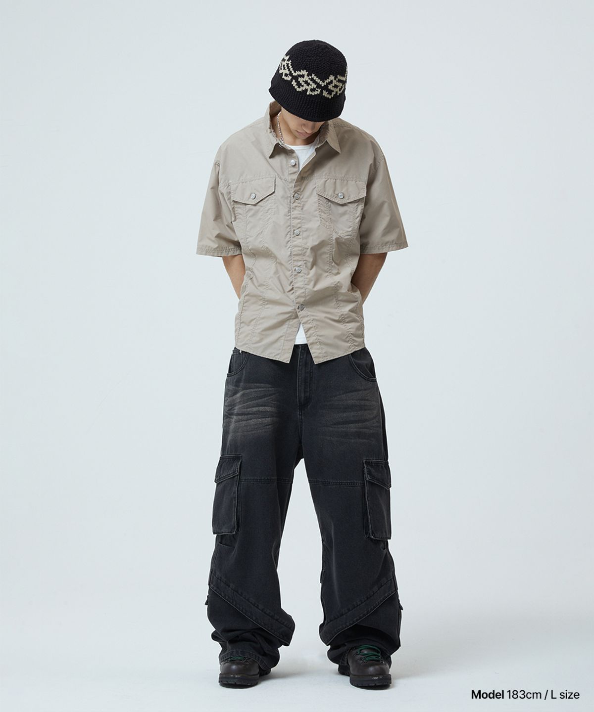 마하그리드(MAHAGRID) NYLON TRUCKER HALF SHIRT BEIGE(MG2GMMW341A)