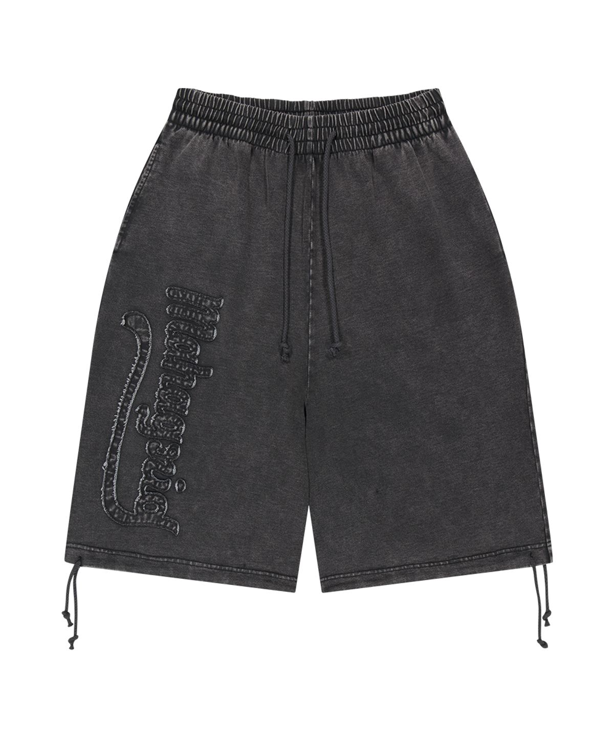 마하그리드(MAHAGRID) WASHED CUT OFF APPLIQUE SWEAT SHORTS BLACK(MG2GMMPA07A)