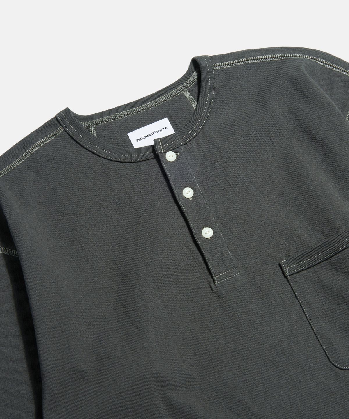 에스피오나지(ESPIONAGE) Henley Neck Pocket L/S Tee Vintage Black