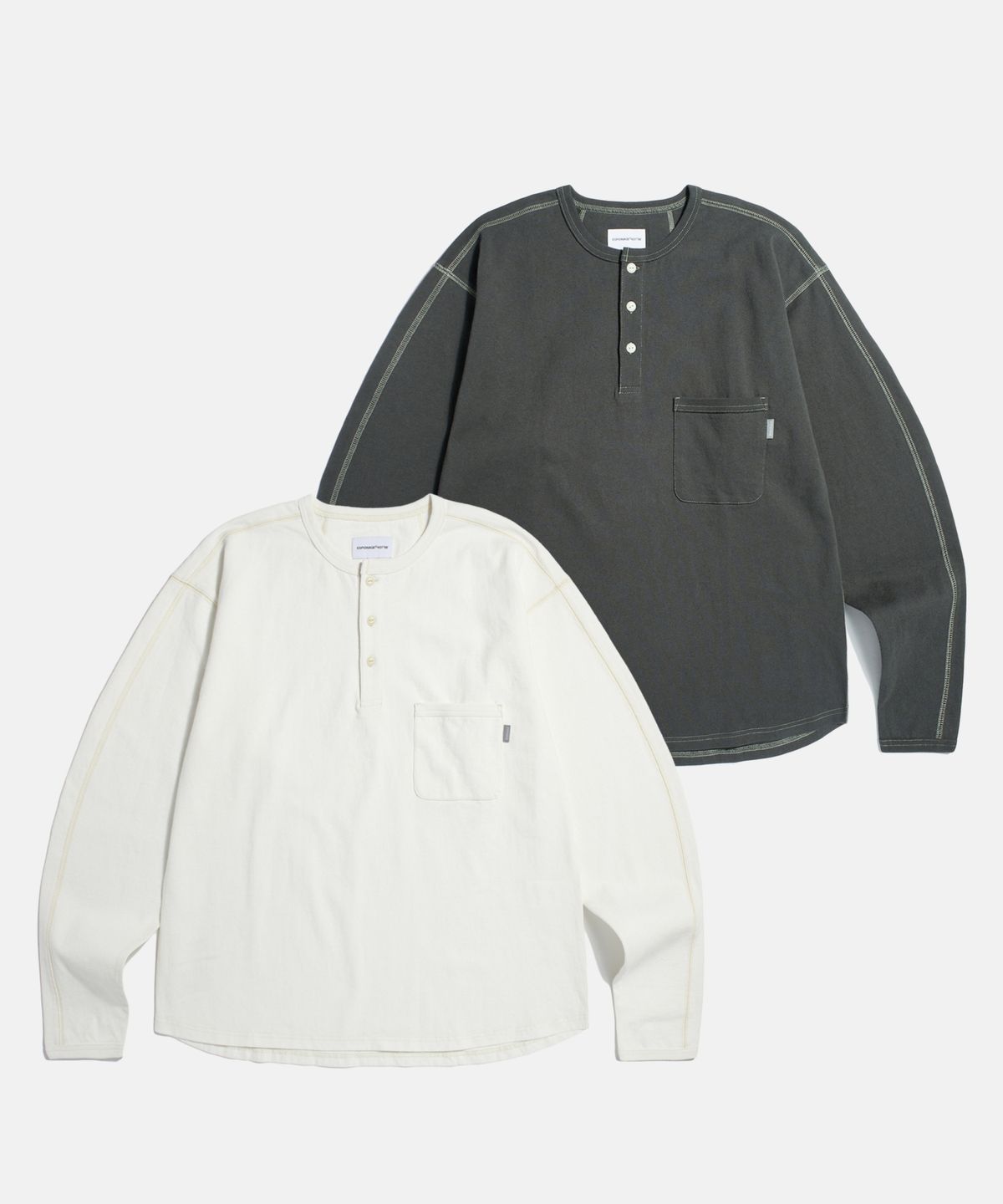 에스피오나지(ESPIONAGE) Henley Neck Pocket L/S Tee Off White