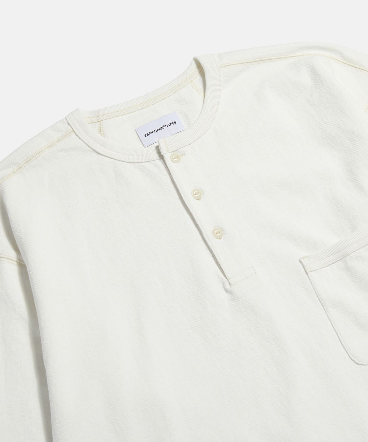 에스피오나지(ESPIONAGE) Henley Neck Pocket L/S Tee Off White