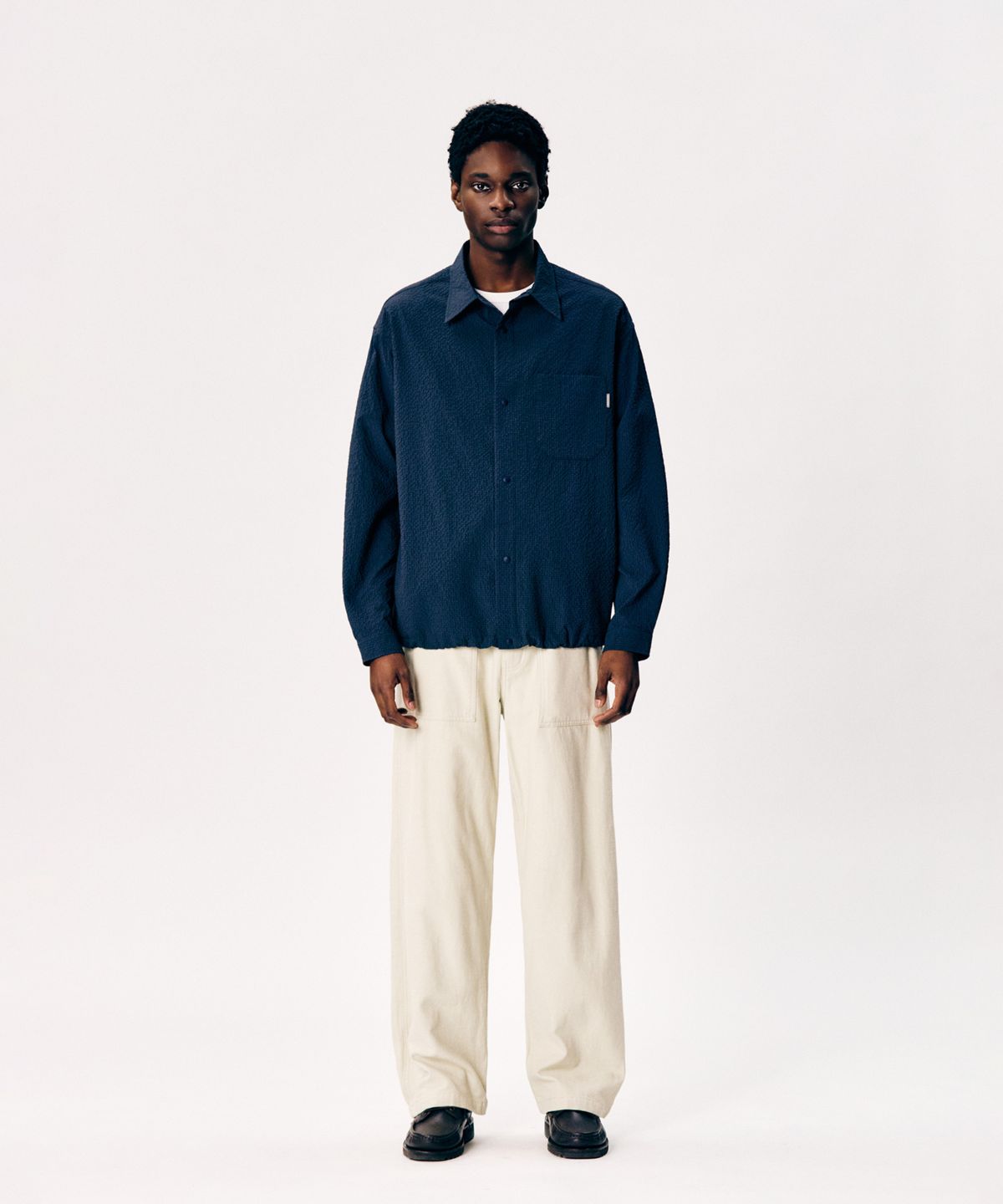 에스피오나지(ESPIONAGE) Grid Seersucker Outer Shirt Navy
