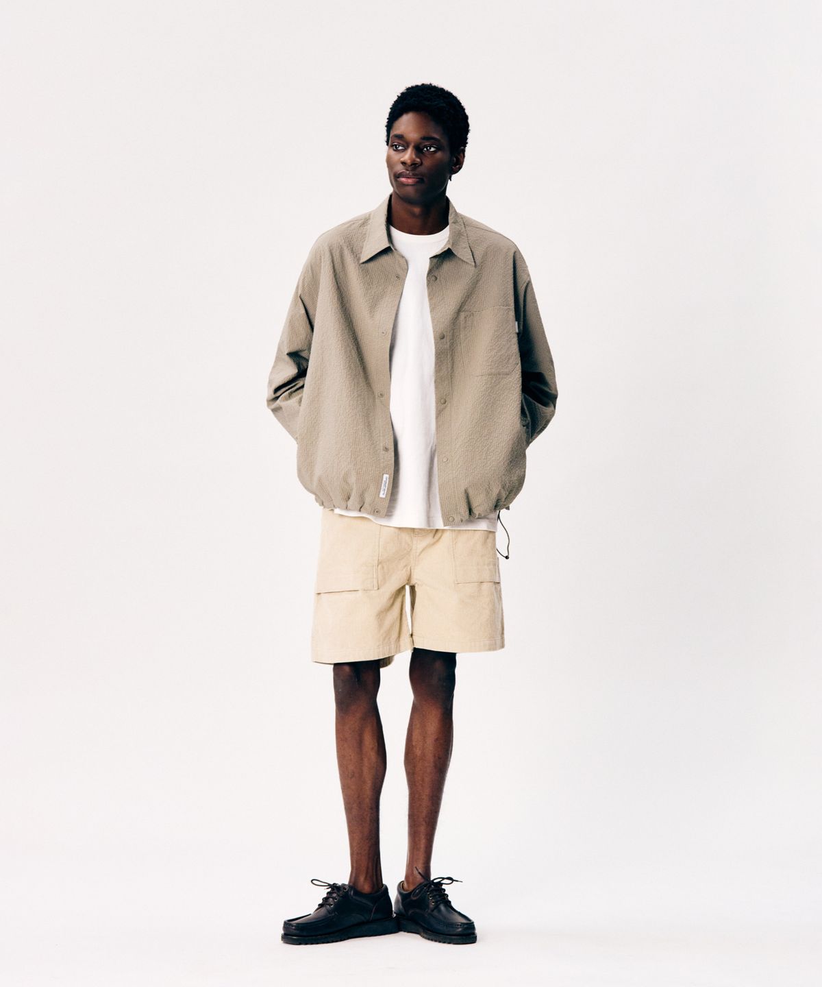 에스피오나지(ESPIONAGE) Grid Seersucker Outer Shirt Beige