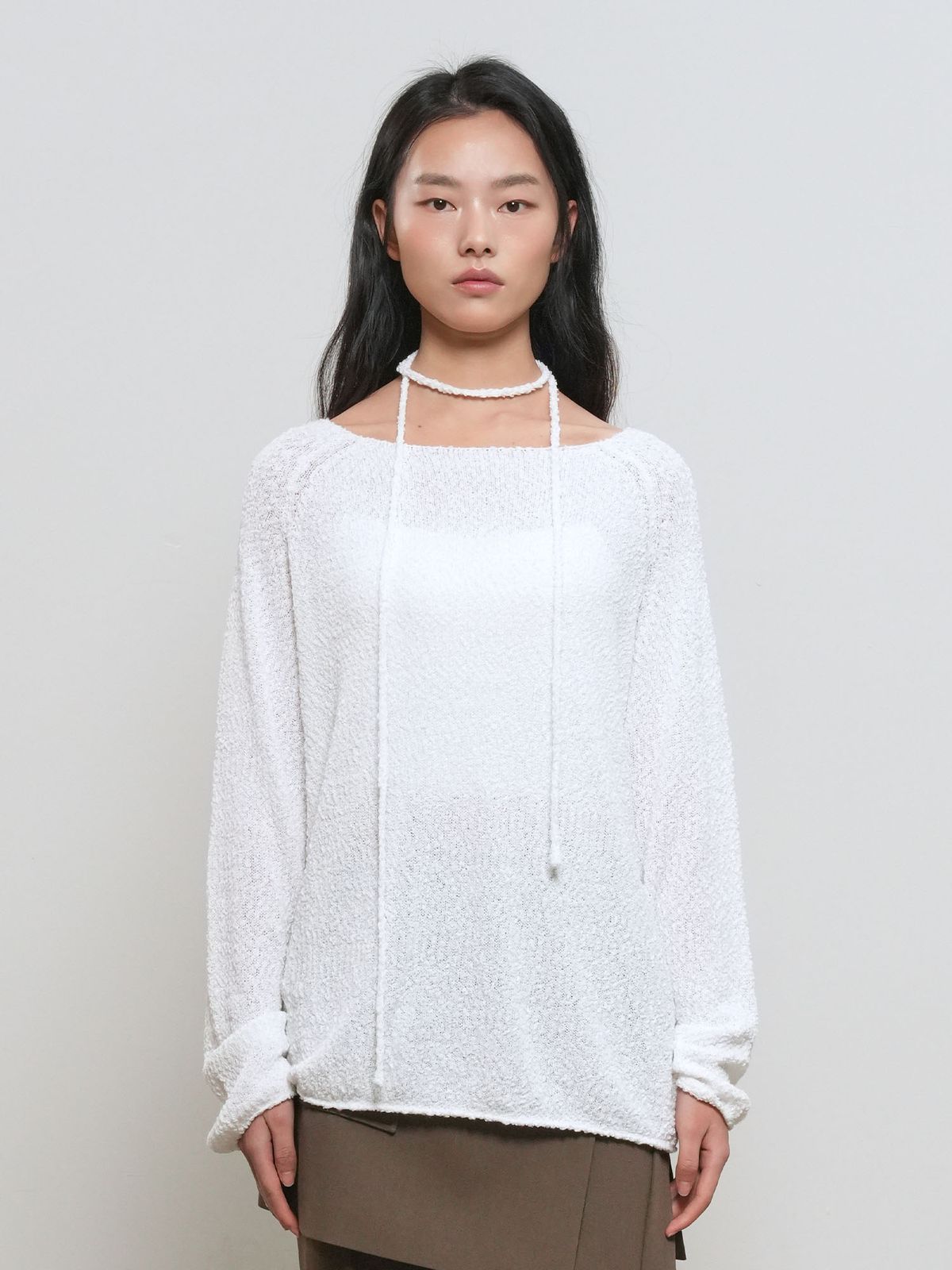 제너럴아이디어(GENERALIDEA) 시어 부클 보트넥 풀오버 [WHITE] / GF1LKP511