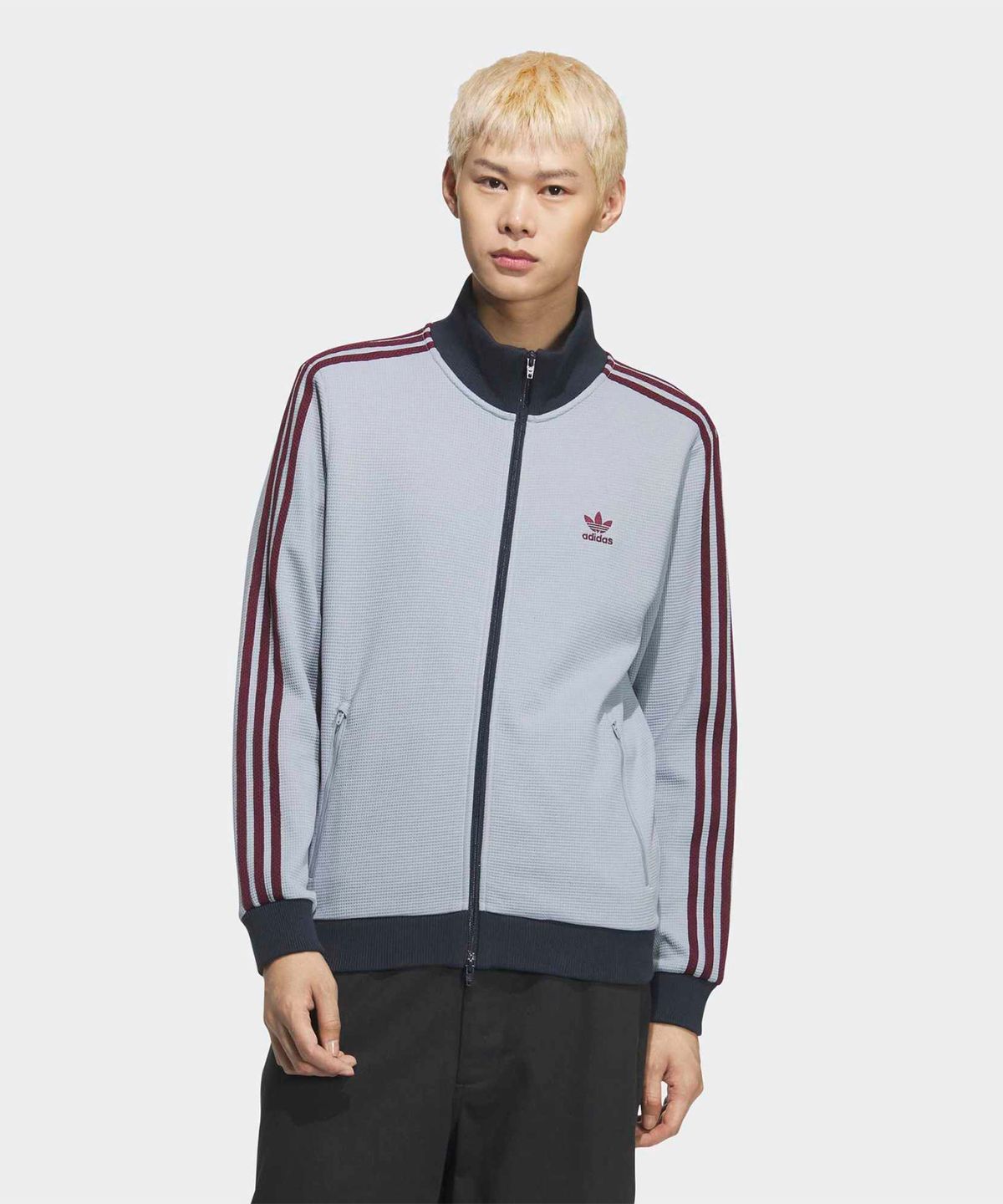 아디다스(ADIDAS) 와플 니트 트랙탑 - 라이트그레이:마룬 / KB8953