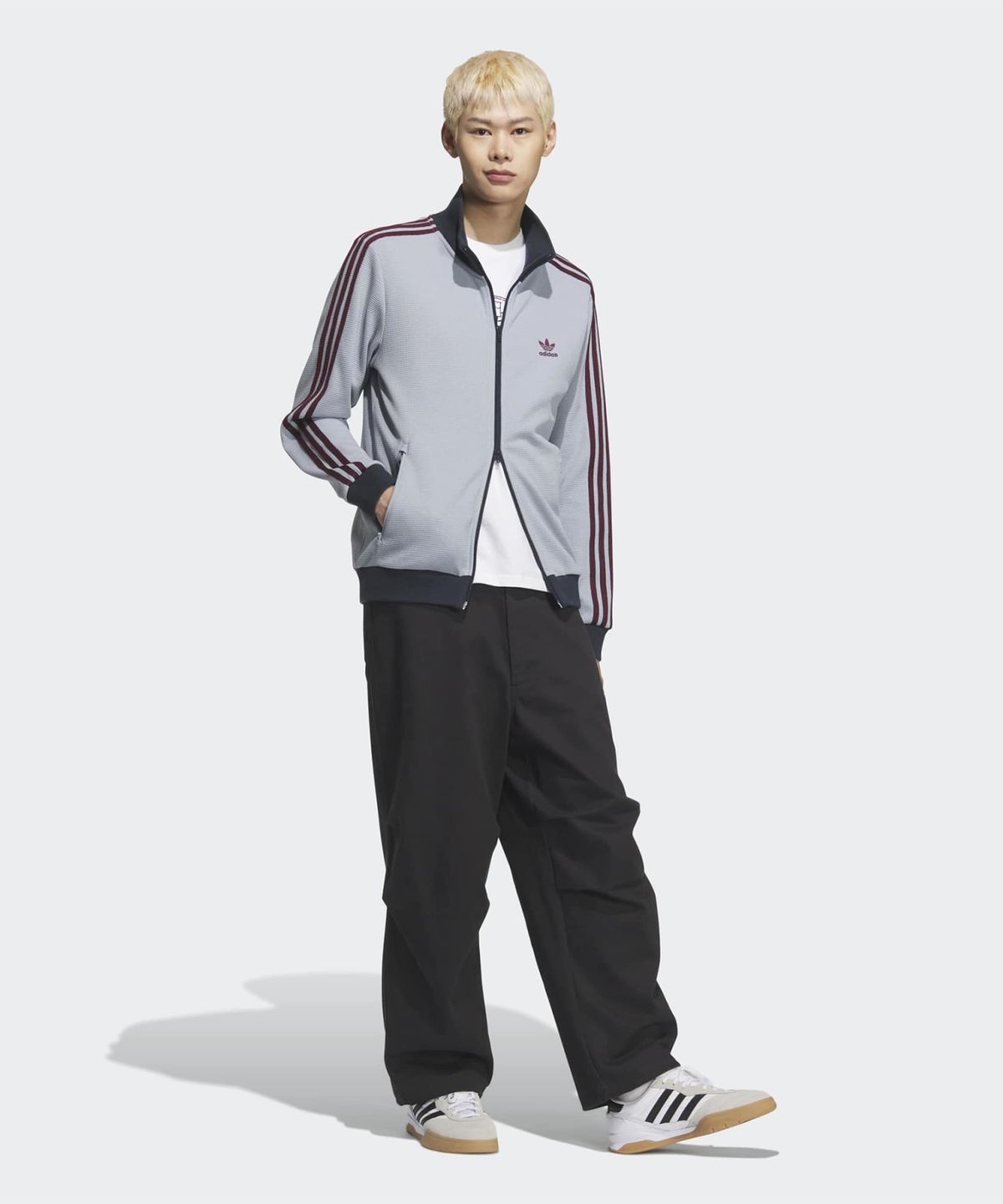 아디다스(ADIDAS) 와플 니트 트랙탑 - 라이트그레이:마룬 / KB8953