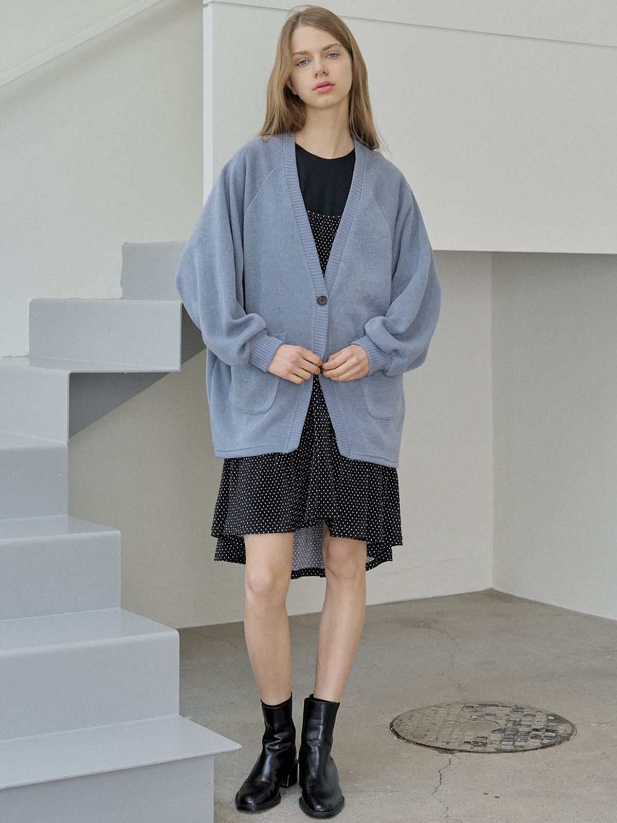 아방(AVANT-G) Dolman Overfit Long Cardigan - BLUE